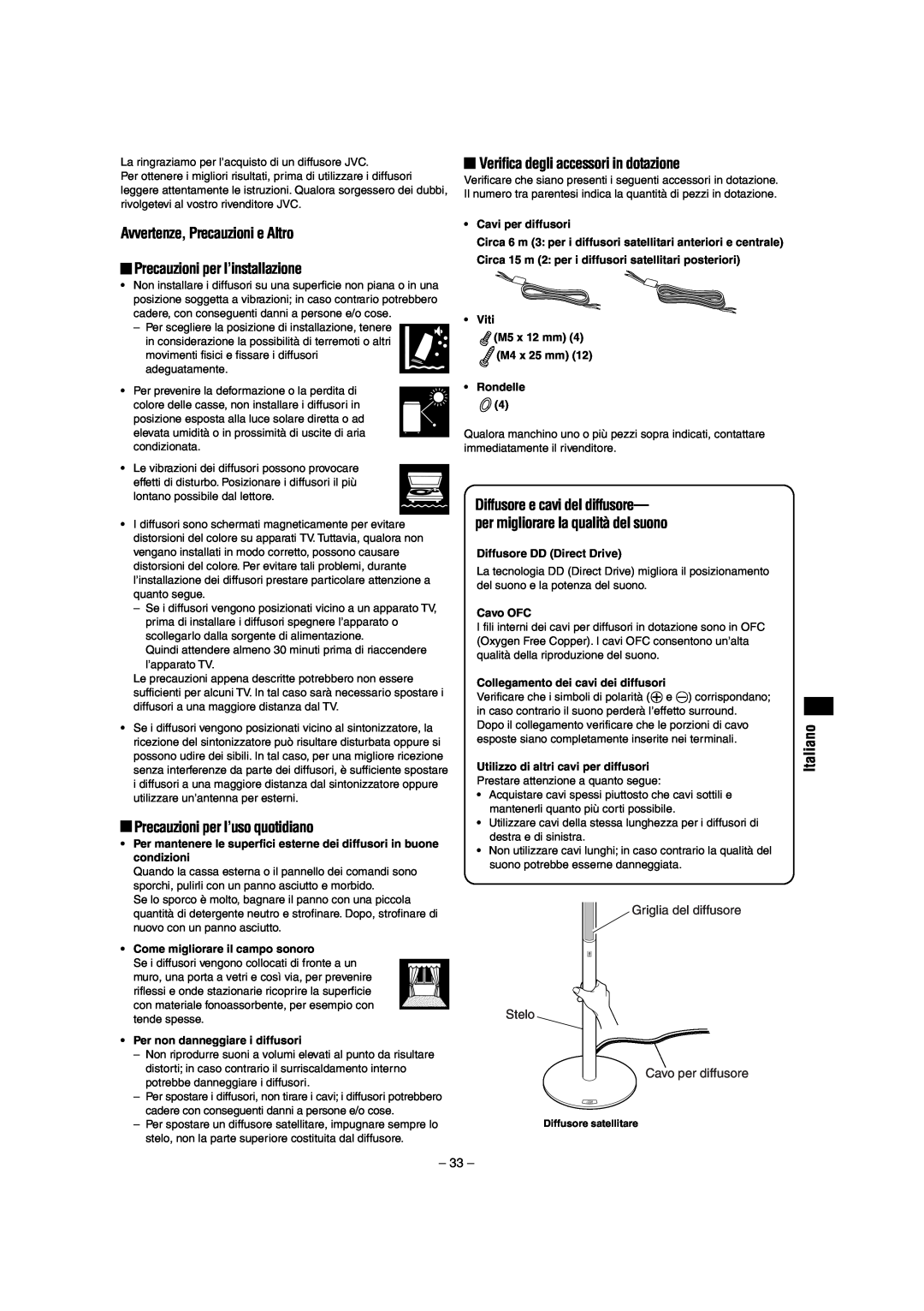 JVC LVT0953-001B manual Avvertenze, Precauzioni e Altro, Precauzioni per l’installazione, Precauzioni per l’uso quotidiano 