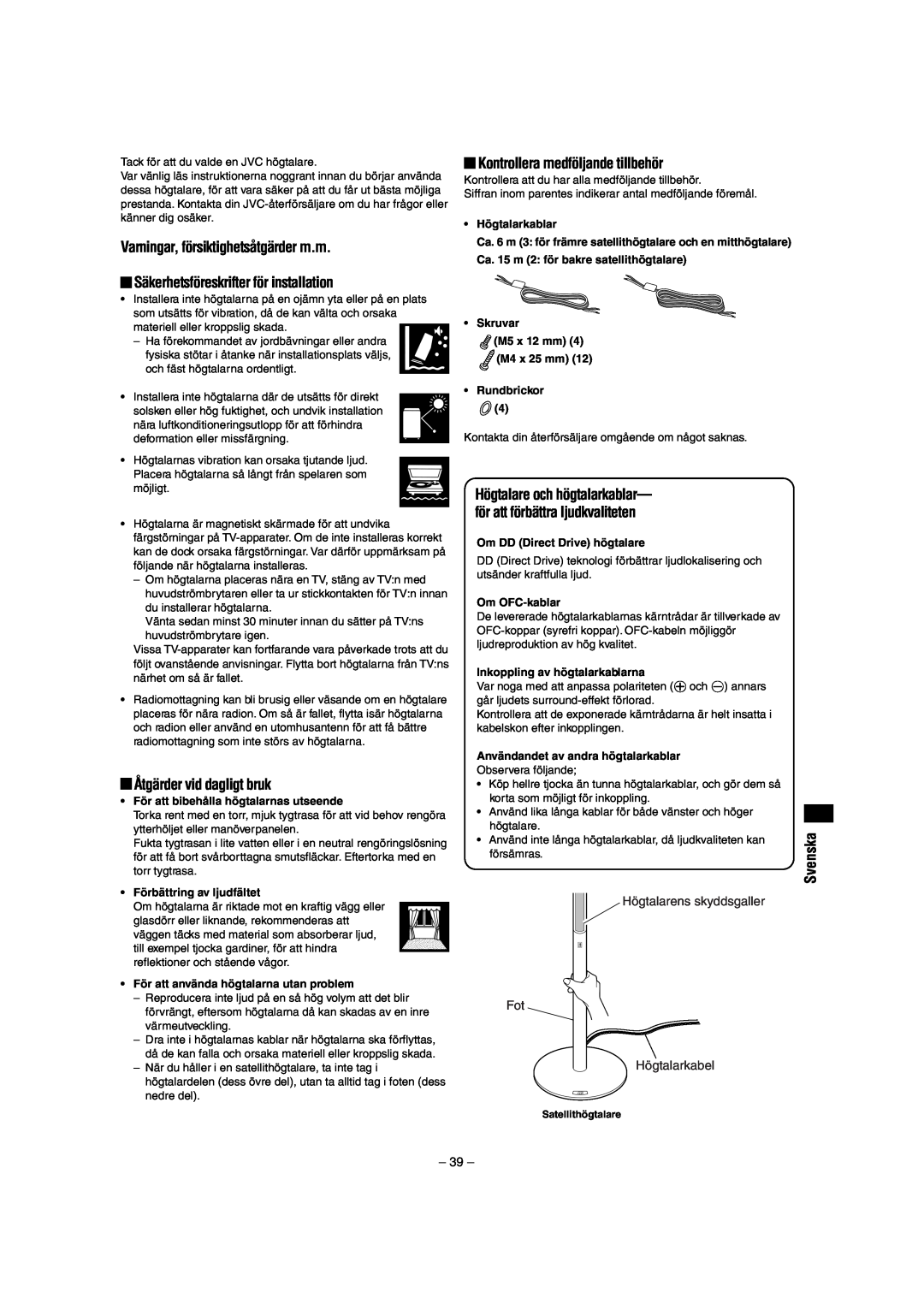 JVC LVT0953-001B Varningar, försiktighetsåtgärder m.m, Säkerhetsföreskrifter för installation, Åtgärder vid dagligt bruk 