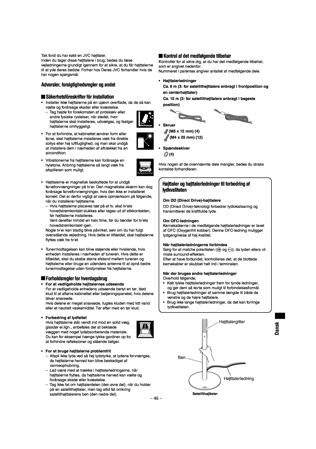 JVC LVT0953-001B manual Advarsler, forsigtighedsregler og andet, Forholdsregler for hverdagsbrug, Dansk 