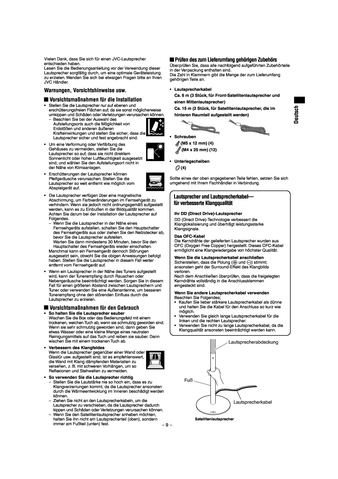 JVC LVT0953-001B manual Warnungen, Vorsichtshinweise usw, Vorsichtsmaßnahmen für die Installation, Deutsch 
