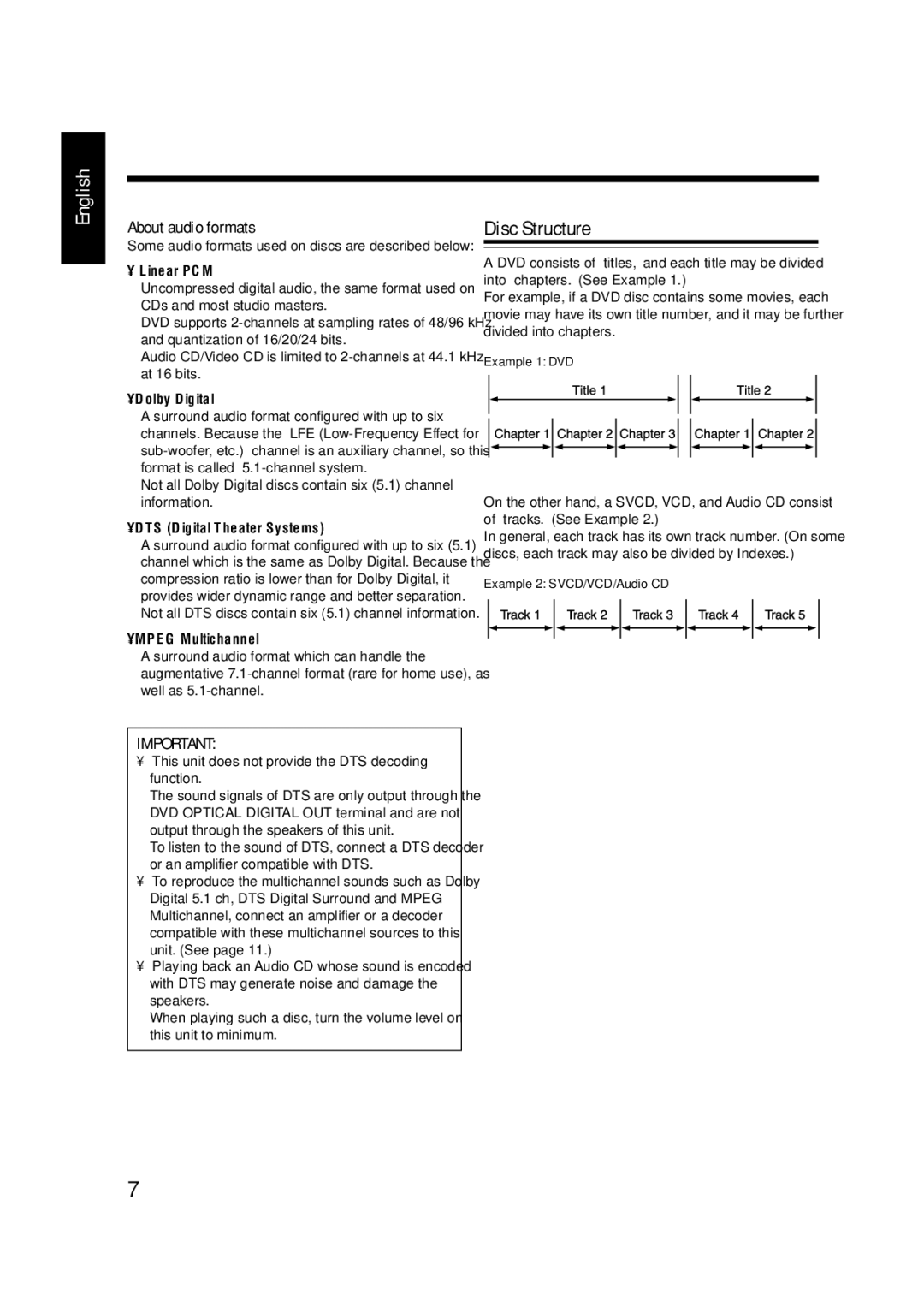 JVC LVT0954-007A manual Disc Structure, About audio formats 