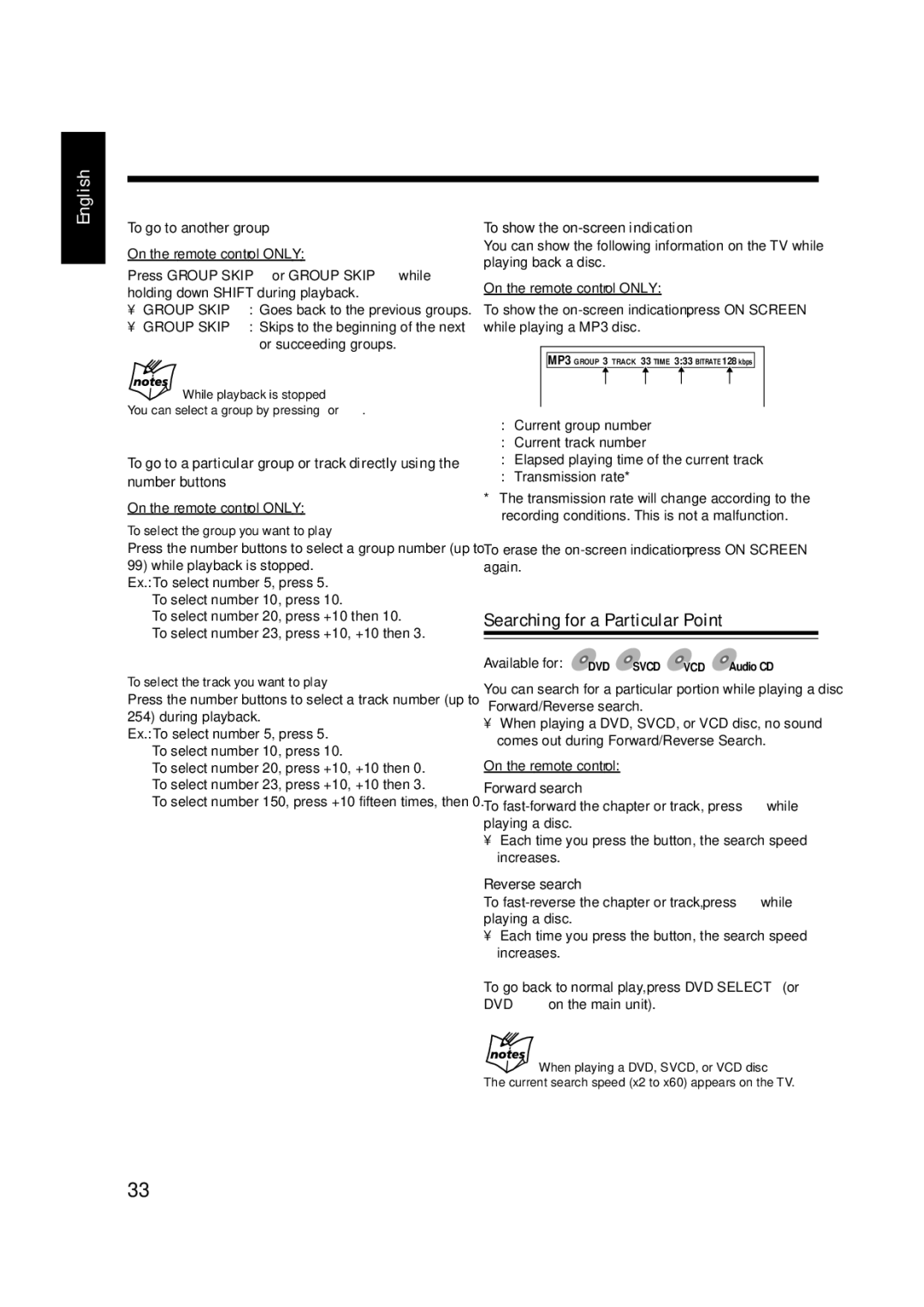 JVC LVT0954-007A manual Searching for a Particular Point, To go to another group, Forward search, Reverse search 