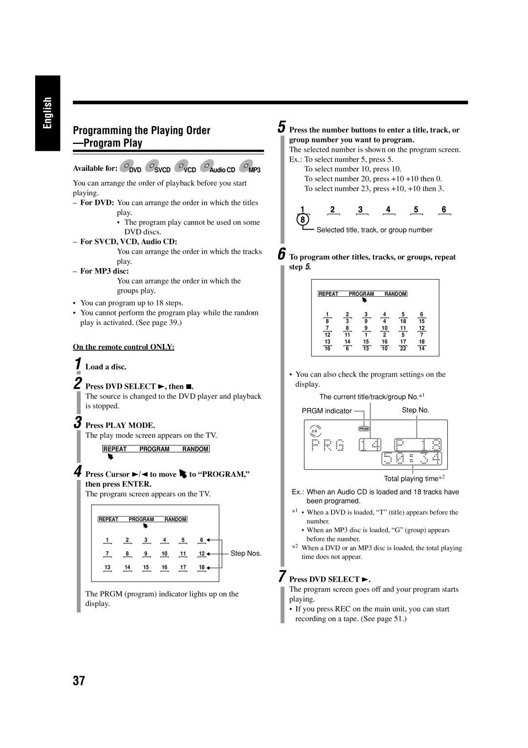 JVC LVT0954-007A manual Programming the Playing Order Program Play 