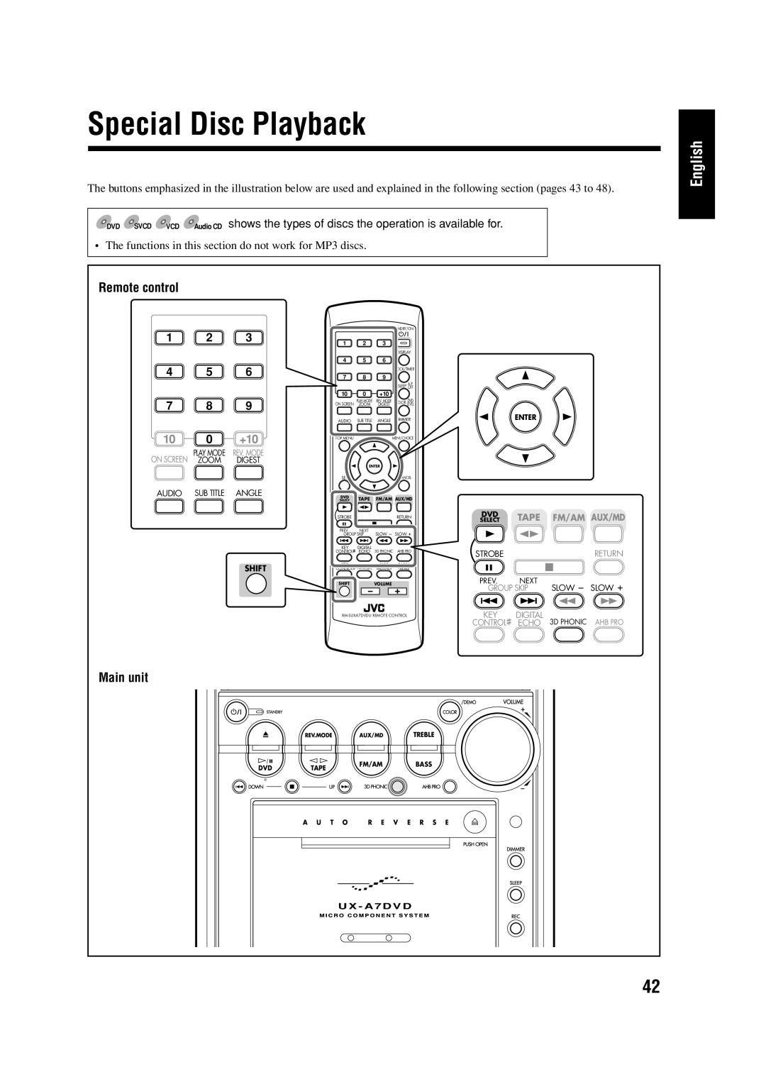 JVC LVT0954-007A manual Special Disc Playback, Functions in this section do not work for MP3 discs 