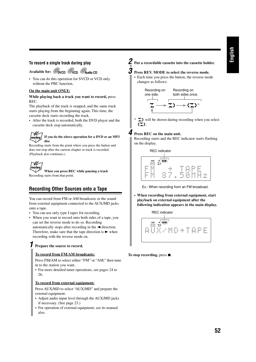 JVC LVT0954-007A manual Recording Other Sources onto a Tape, To record a single track during play 