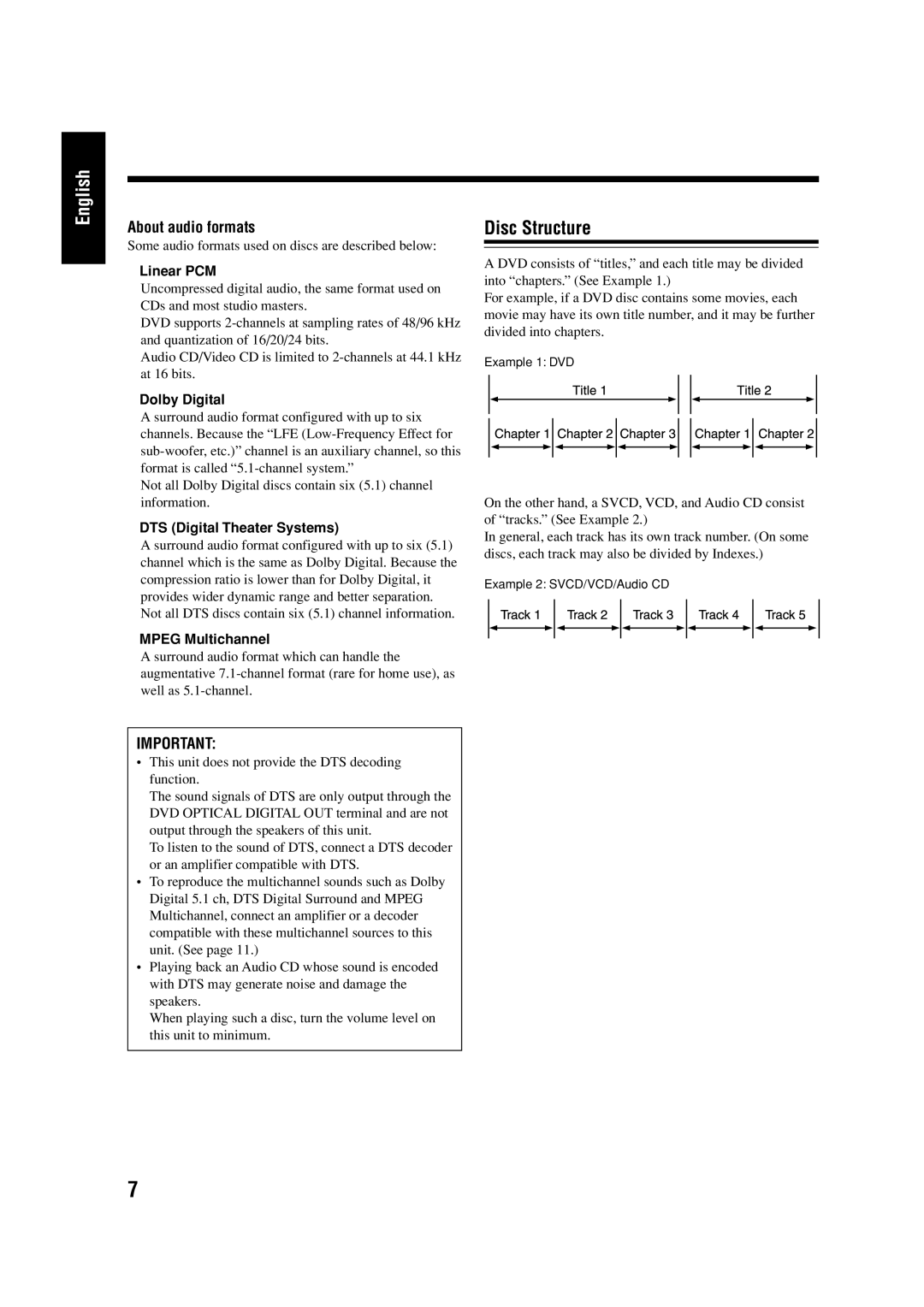 JVC LVT0954-010A, 0303MWMMDWJEM manual Disc Structure, About audio formats 