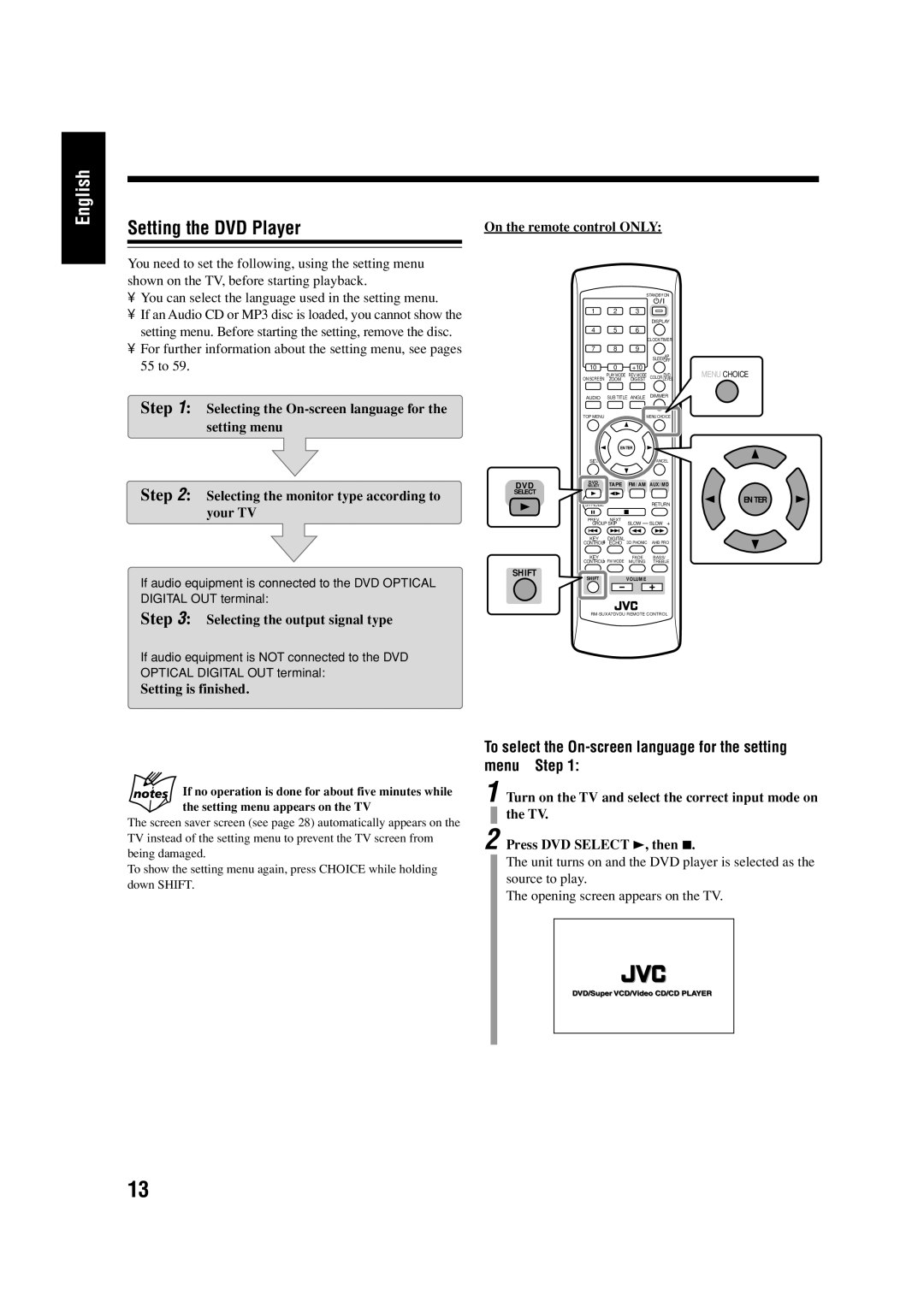 JVC LVT0954-010A, 0303MWMMDWJEM manual Setting the DVD Player, To select the On-screen language for the setting menu-Step 