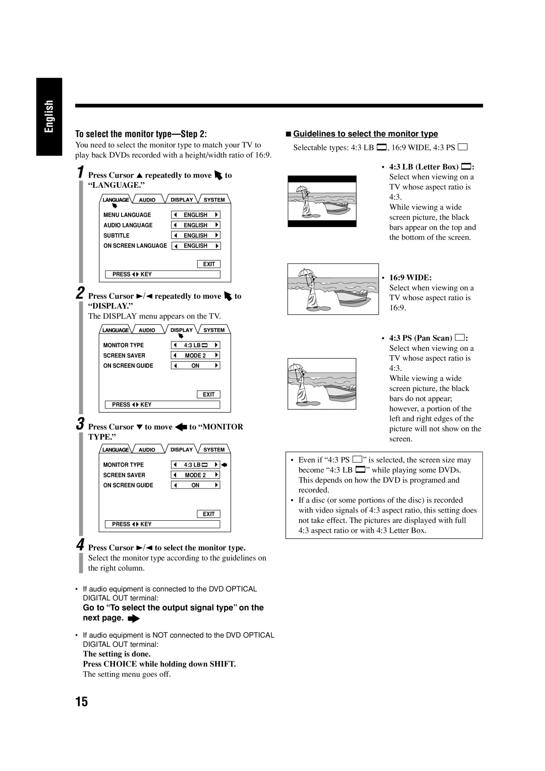 JVC LVT0954-010A, 0303MWMMDWJEM manual To select the monitor type-Step, Guidelines to select the monitor type 