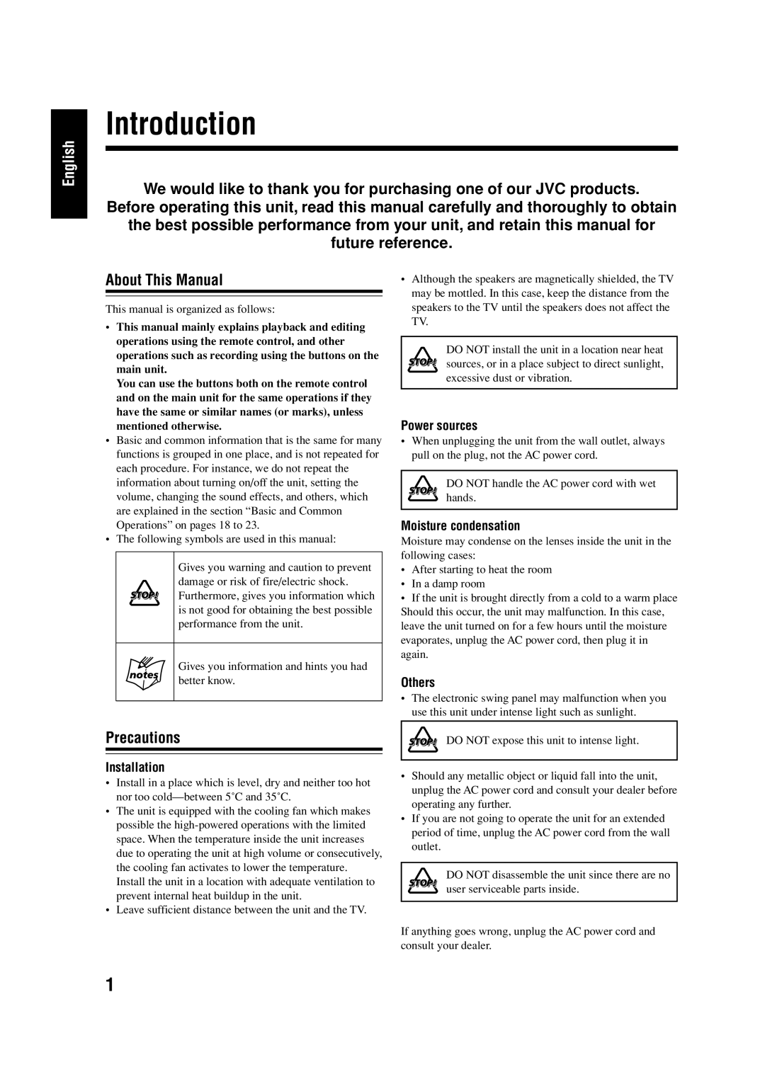 JVC LVT0954-010A, 0303MWMMDWJEM manual Introduction, Precautions 