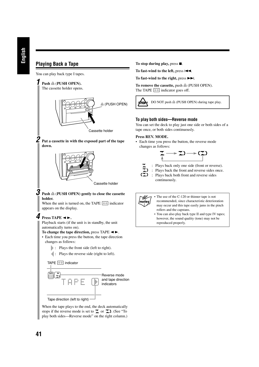 JVC LVT0954-010A, 0303MWMMDWJEM manual Playing Back a Tape, To play both sides-Reverse mode 