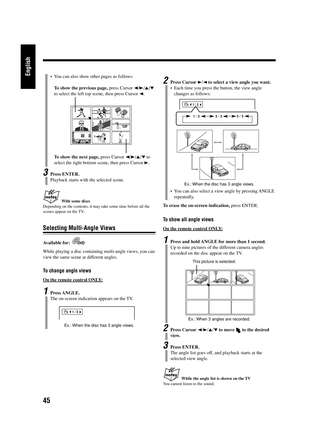 JVC LVT0954-010A, 0303MWMMDWJEM manual Selecting Multi-Angle Views, To change angle views, To show all angle views 