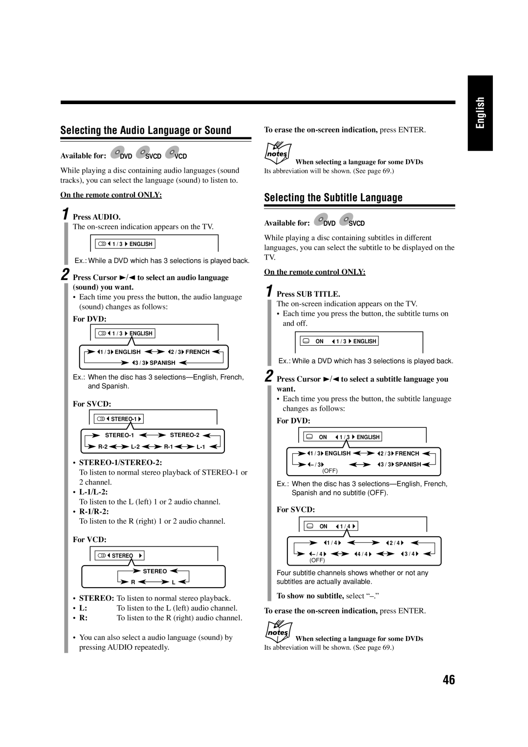 JVC 0303MWMMDWJEM, LVT0954-010A manual Selecting the Audio Language or Sound, Selecting the Subtitle Language 