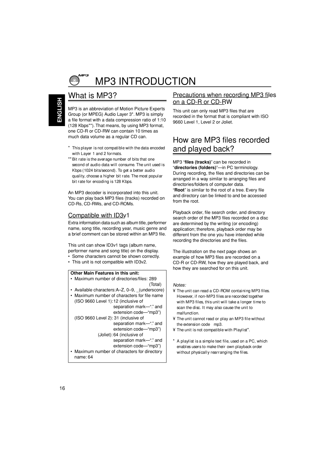 JVC LVT0995-001A manual MP3 Introduction, What is MP3?, How are MP3 files recorded and played back?, Compatible with ID3v1 