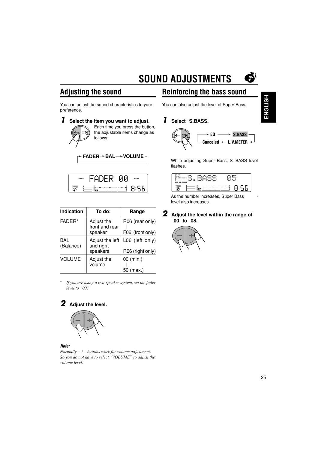 JVC KW-XC838, LVT0995-001A manual Sound Adjustments, Adjusting the sound, Reinforcing the bass sound 