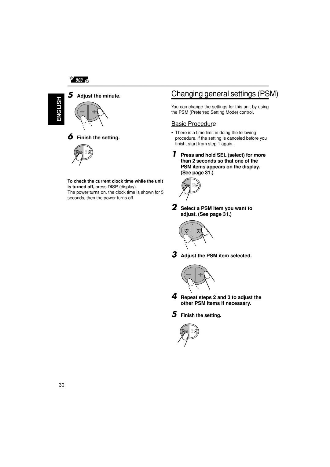 JVC LVT0995-001A, KW-XC838 manual Changing general settings PSM, Basic Procedure, Finish the setting 