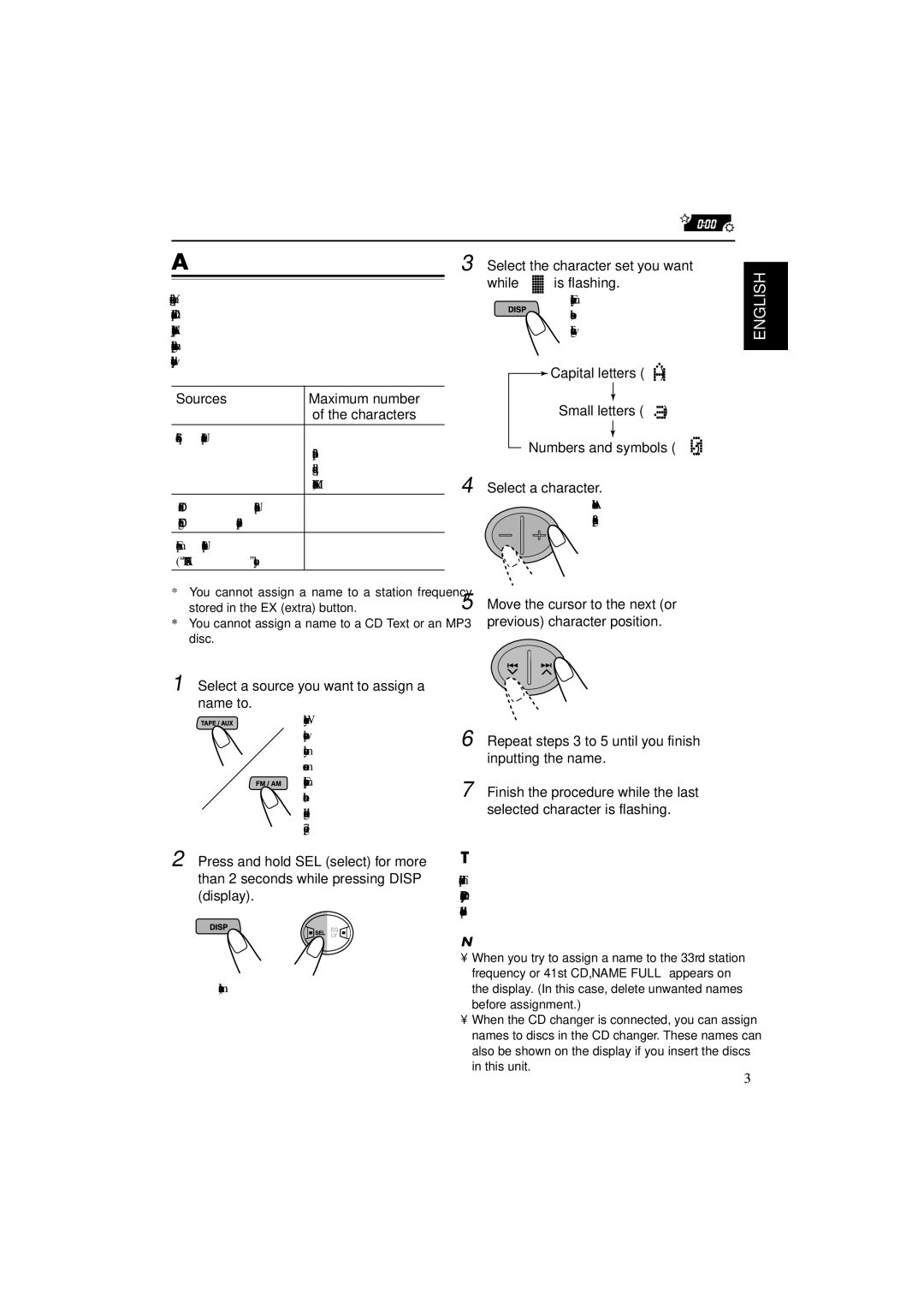 JVC KW-XC838, LVT0995-001A manual To erase the input characters, Sources Maximum number Characters 