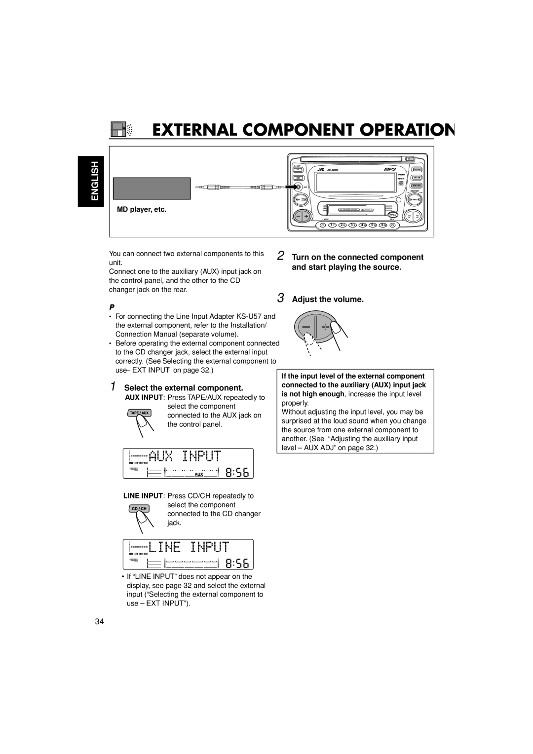 JVC LVT0995-001A, KW-XC838 manual External Component Operations, Select the external component 