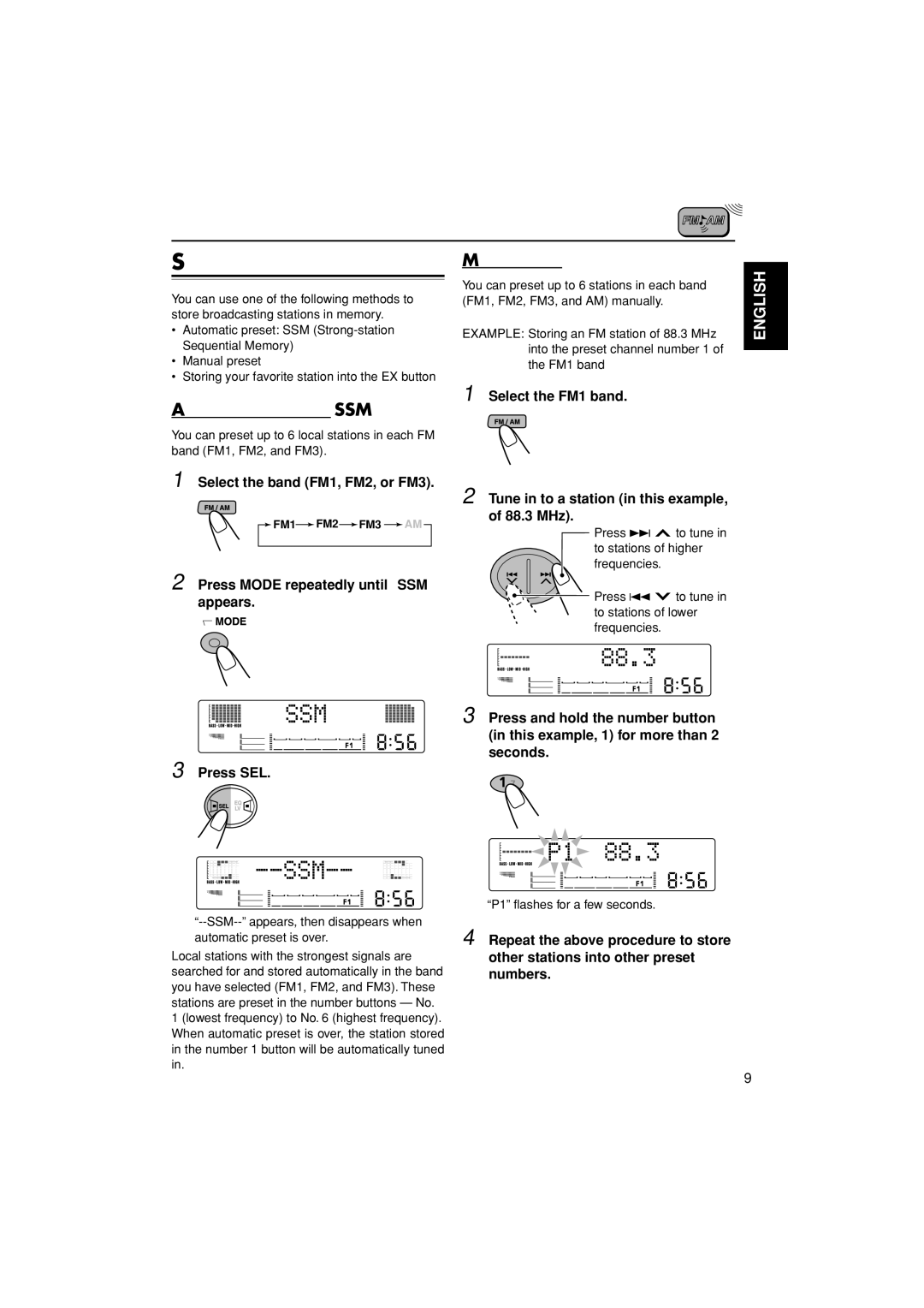 JVC KW-XC838, LVT0995-001A manual Storing stations in memory, Automatic preset SSM, Manual preset 