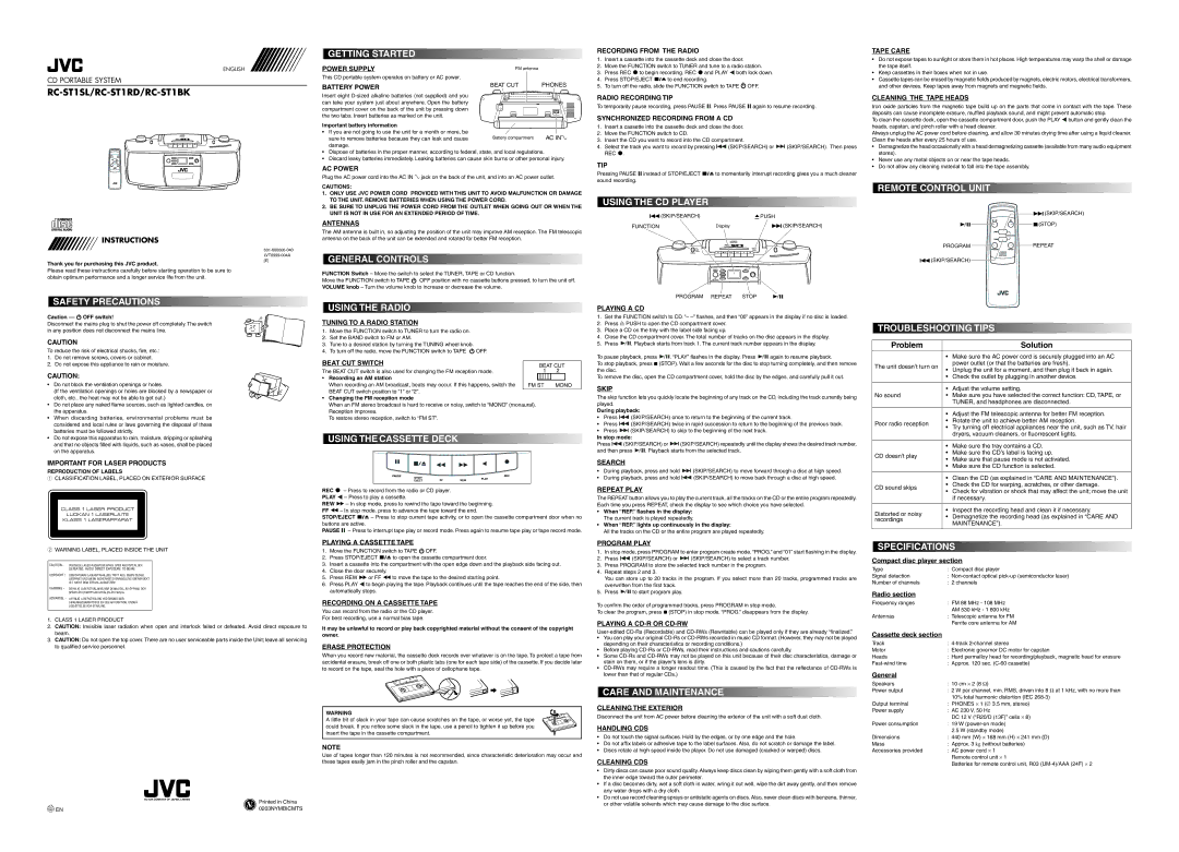 JVC LVT0999-003A, 601-600000-030 specifications Off 