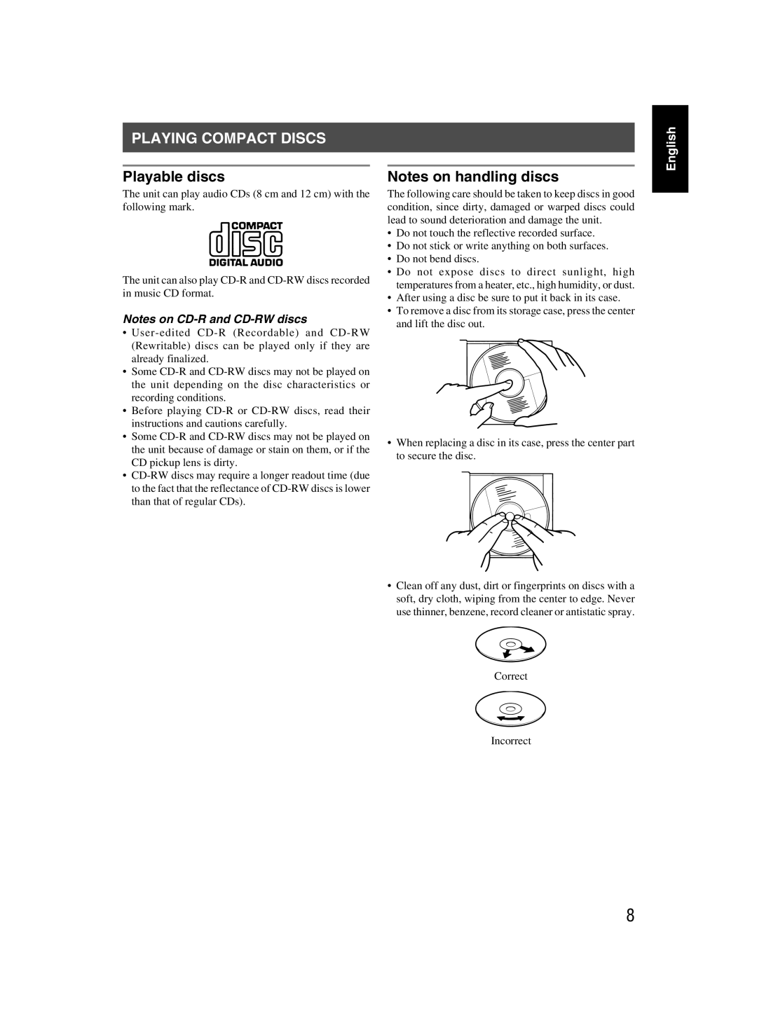 JVC LVT1000-004A, 601-610000-030 manual Playing Compact Discs 