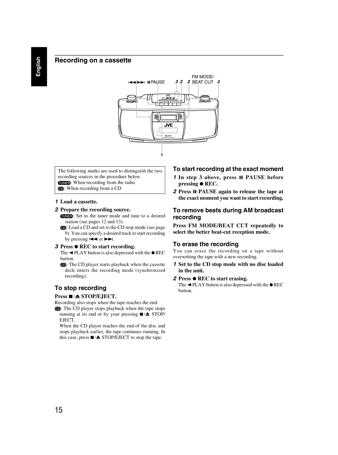 JVC 601-610000-030, LVT1000-004A manual Recording on a cassette 