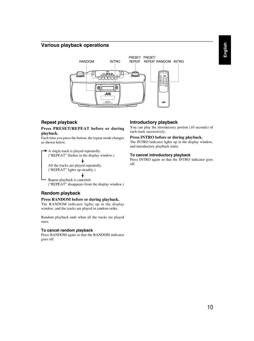 JVC LVT1000-004A, 601-610000-030 manual Various playback operations 