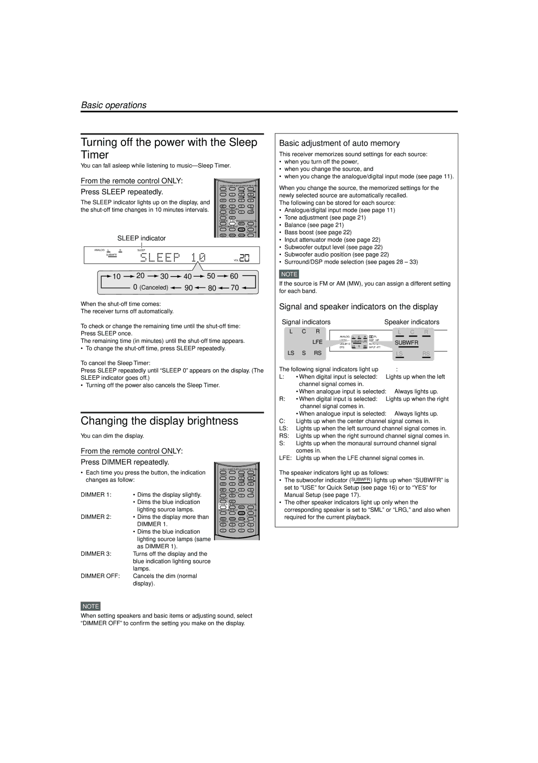 JVC LVT1002-001B manual Turning off the power with the Sleep Timer, Changing the display brightness 