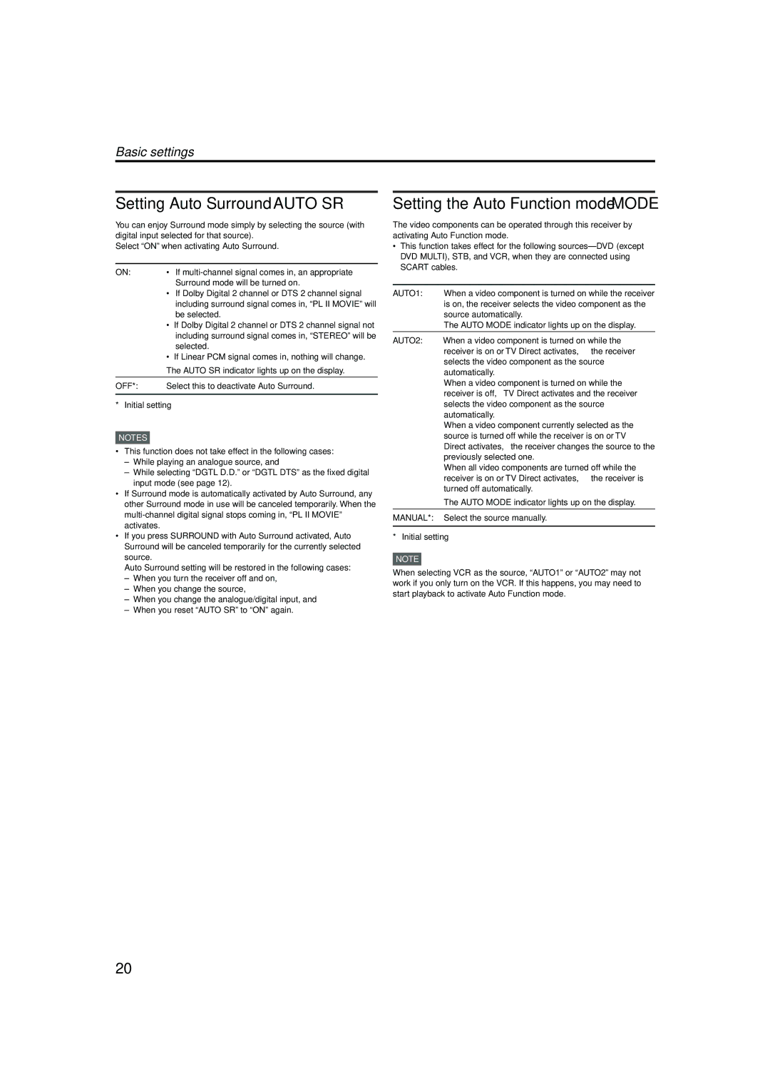 JVC LVT1002-001B manual Setting Auto Surround-AUTO SR, Setting the Auto Function mode-MODE, Basic settings 