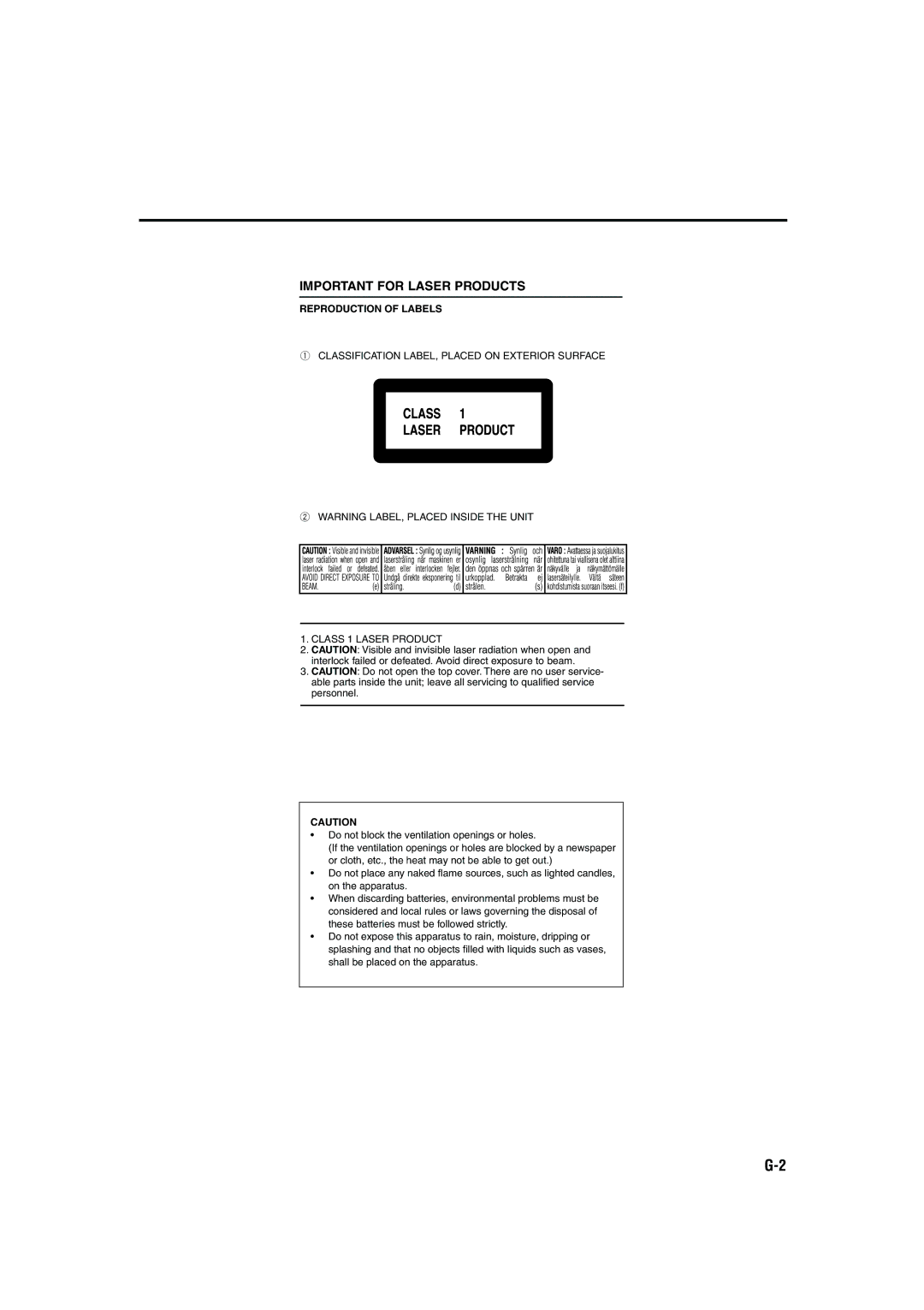 JVC LVT1002-001B manual Important for Laser Products, Reproduction of Labels 