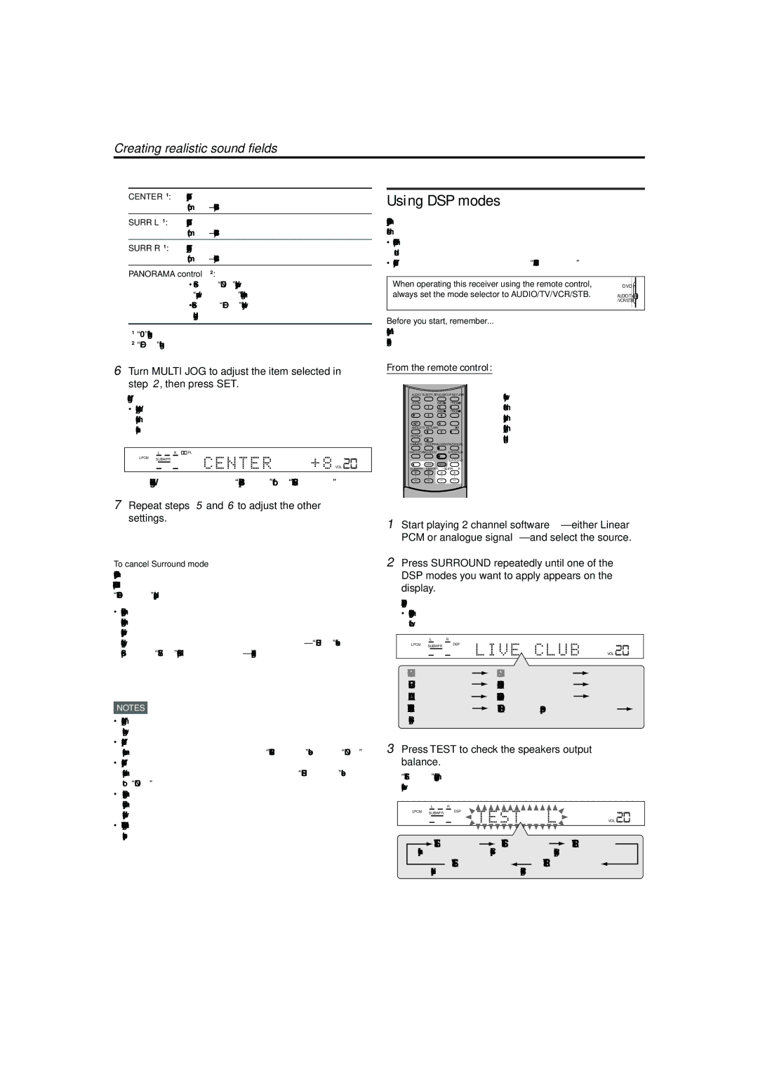 JVC LVT1002-001B manual Using DSP modes, Repeat steps 5 and 6 to adjust the other settings, Panorama control*2 