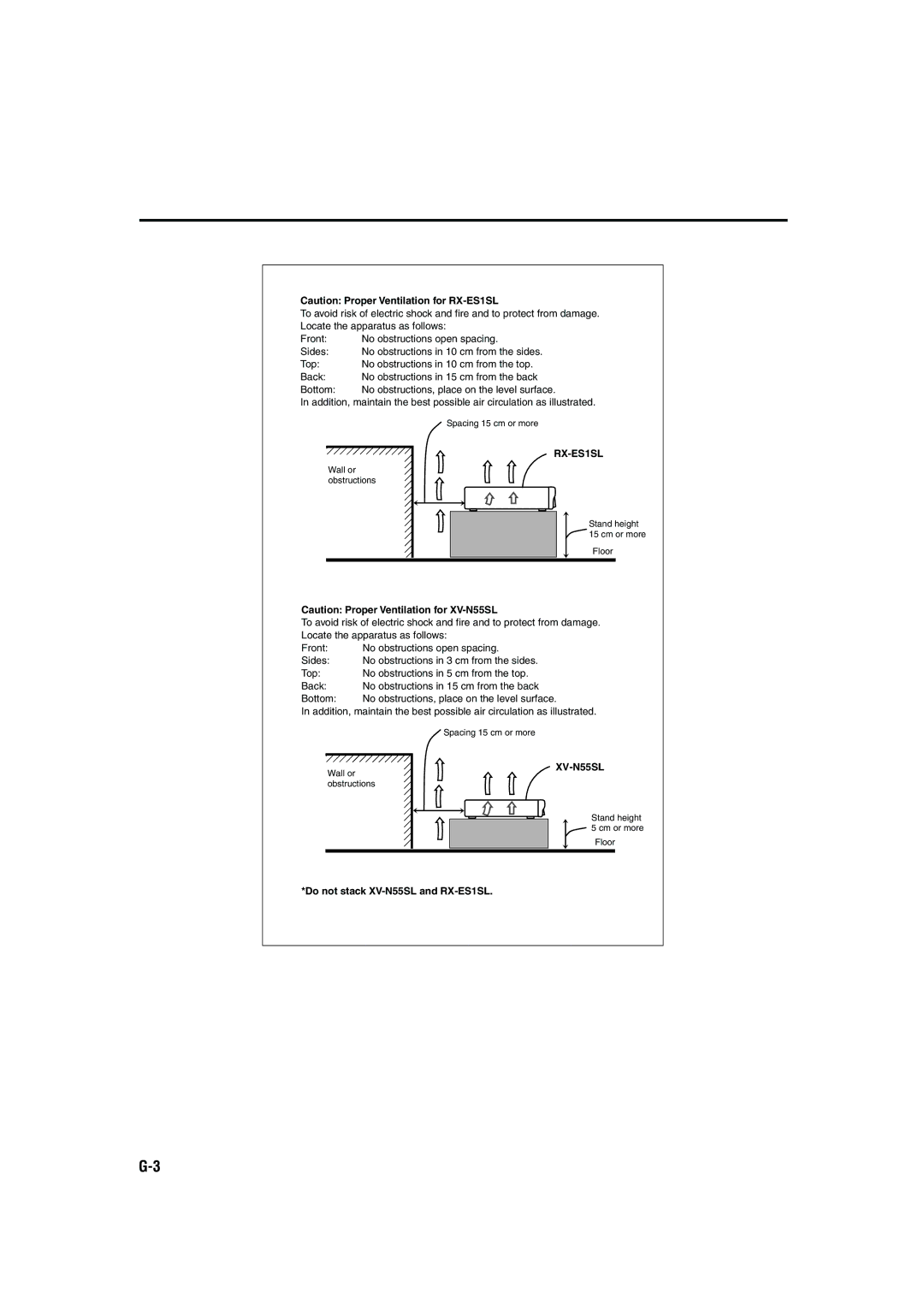 JVC LVT1002-001B manual Do not stack XV-N55SL and RX-ES1SL 