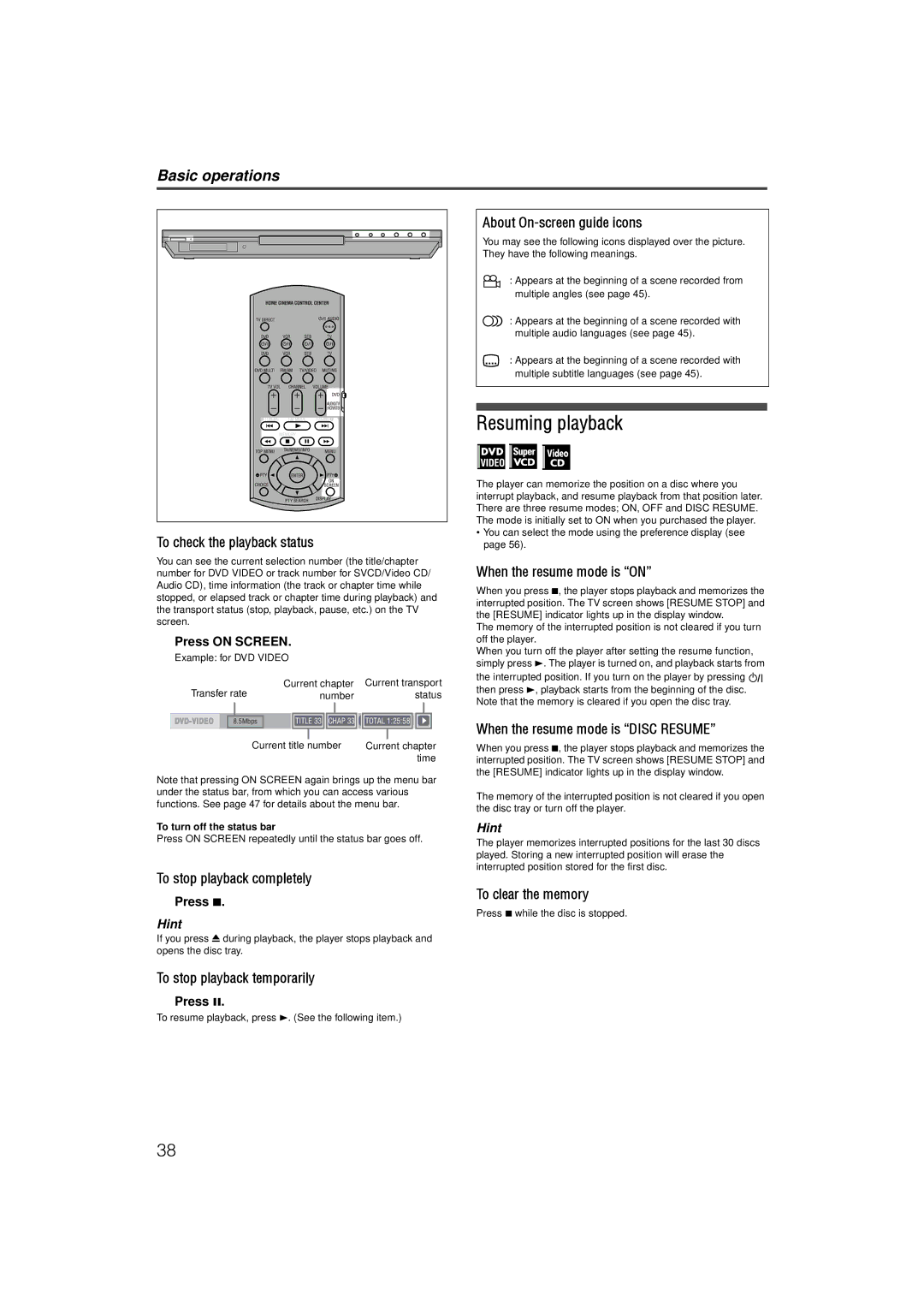 JVC LVT1002-001B manual Resuming playback 