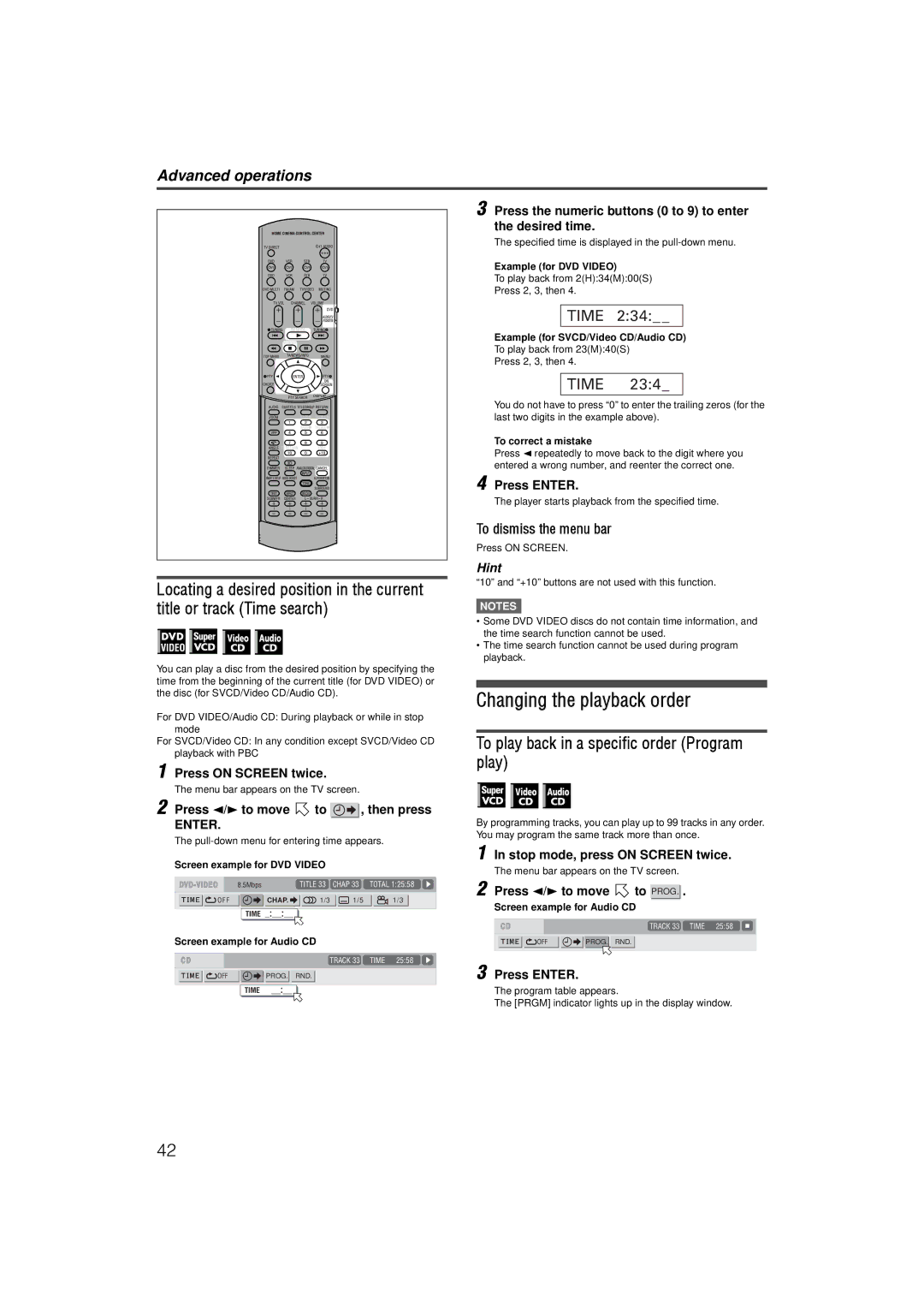 JVC LVT1002-001B manual Changing the playback order, To play back in a specific order Program play, Advanced operations 