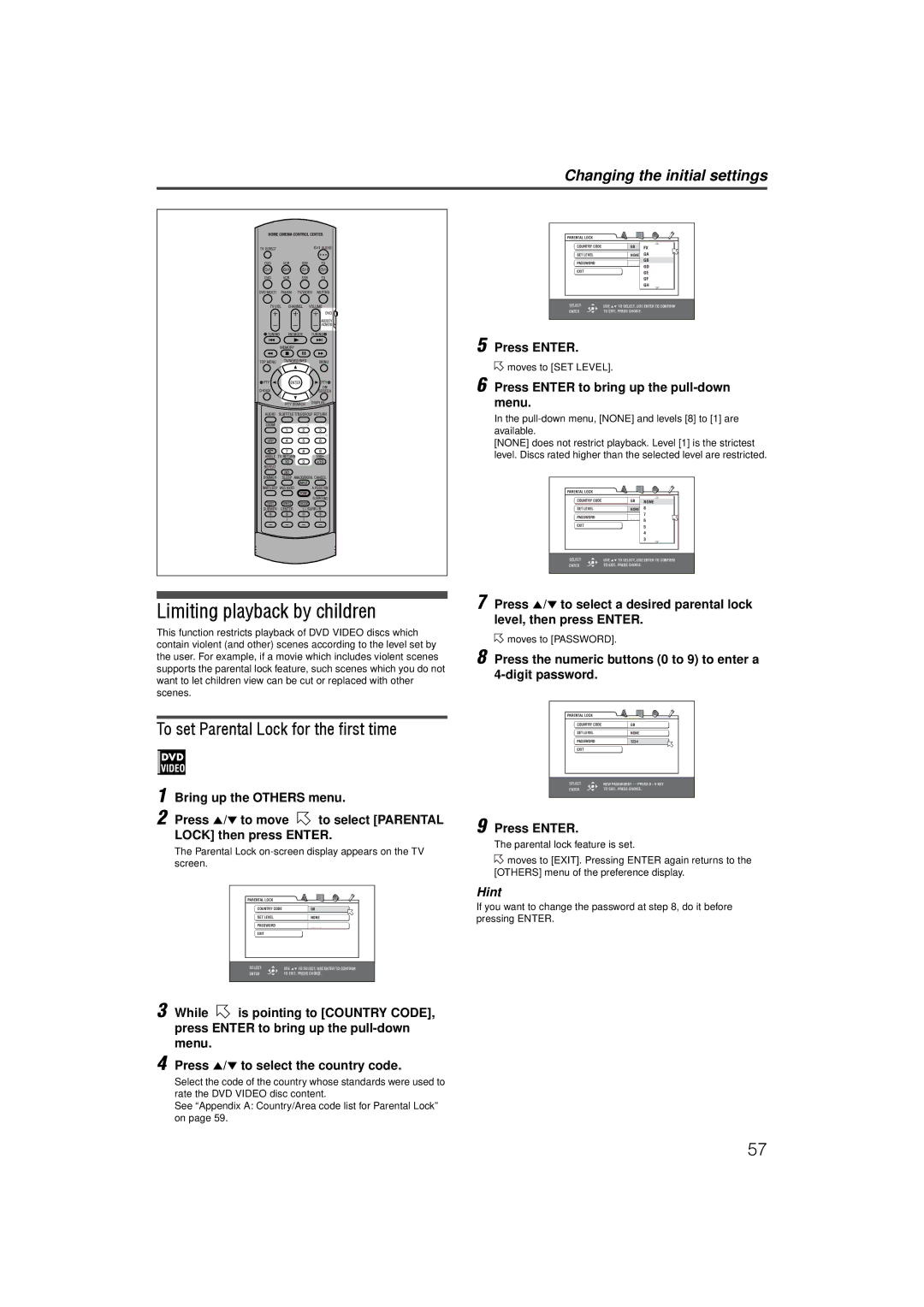 JVC LVT1002-001B manual Limiting playback by children, To set Parental Lock for the first time, Bring up the Others menu 