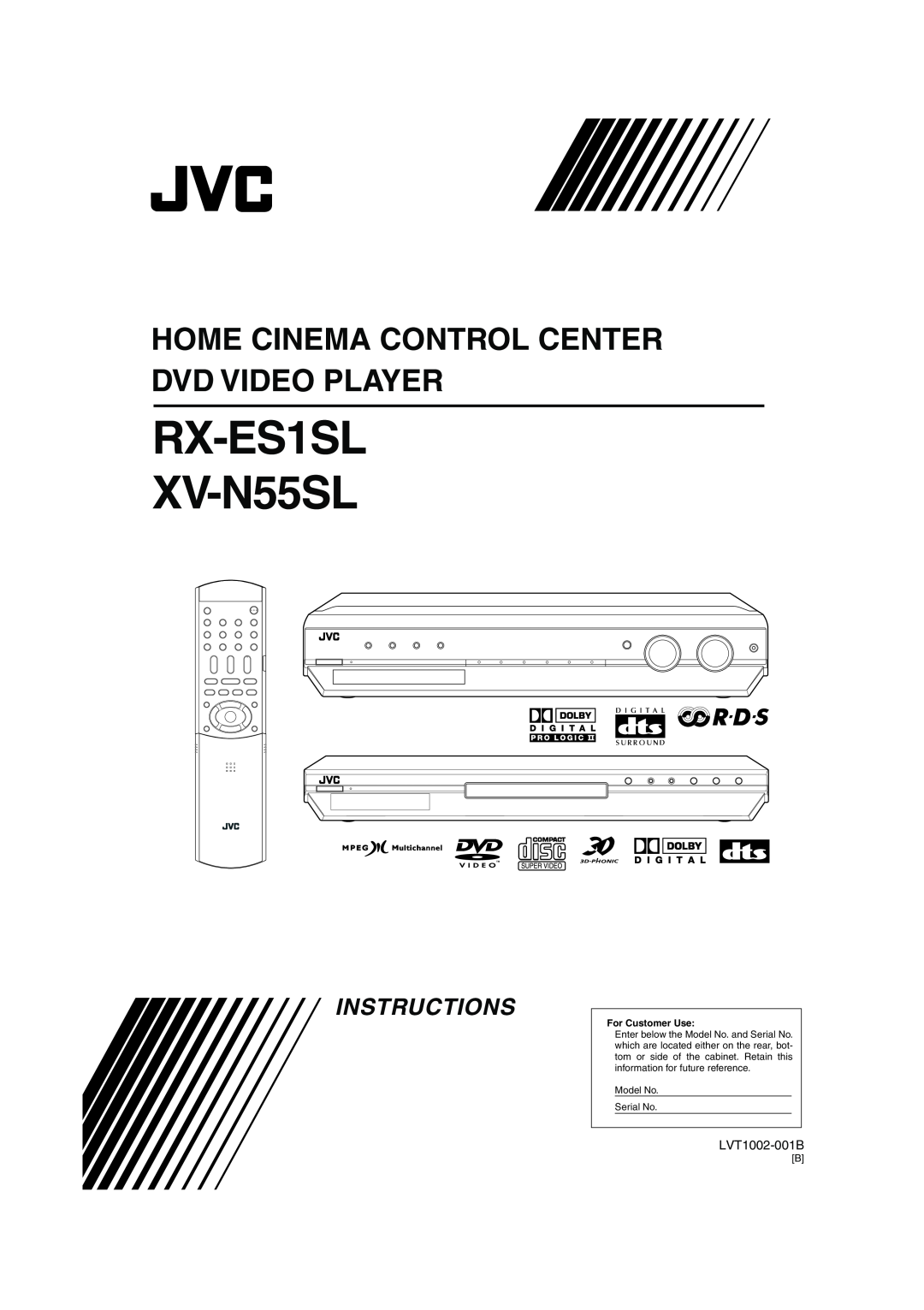 JVC LVT1002-001B manual Instructions, RX-ES1SL XV-N55SL, Home Cinema Control Center Dvd Video Player, For Customer Use 