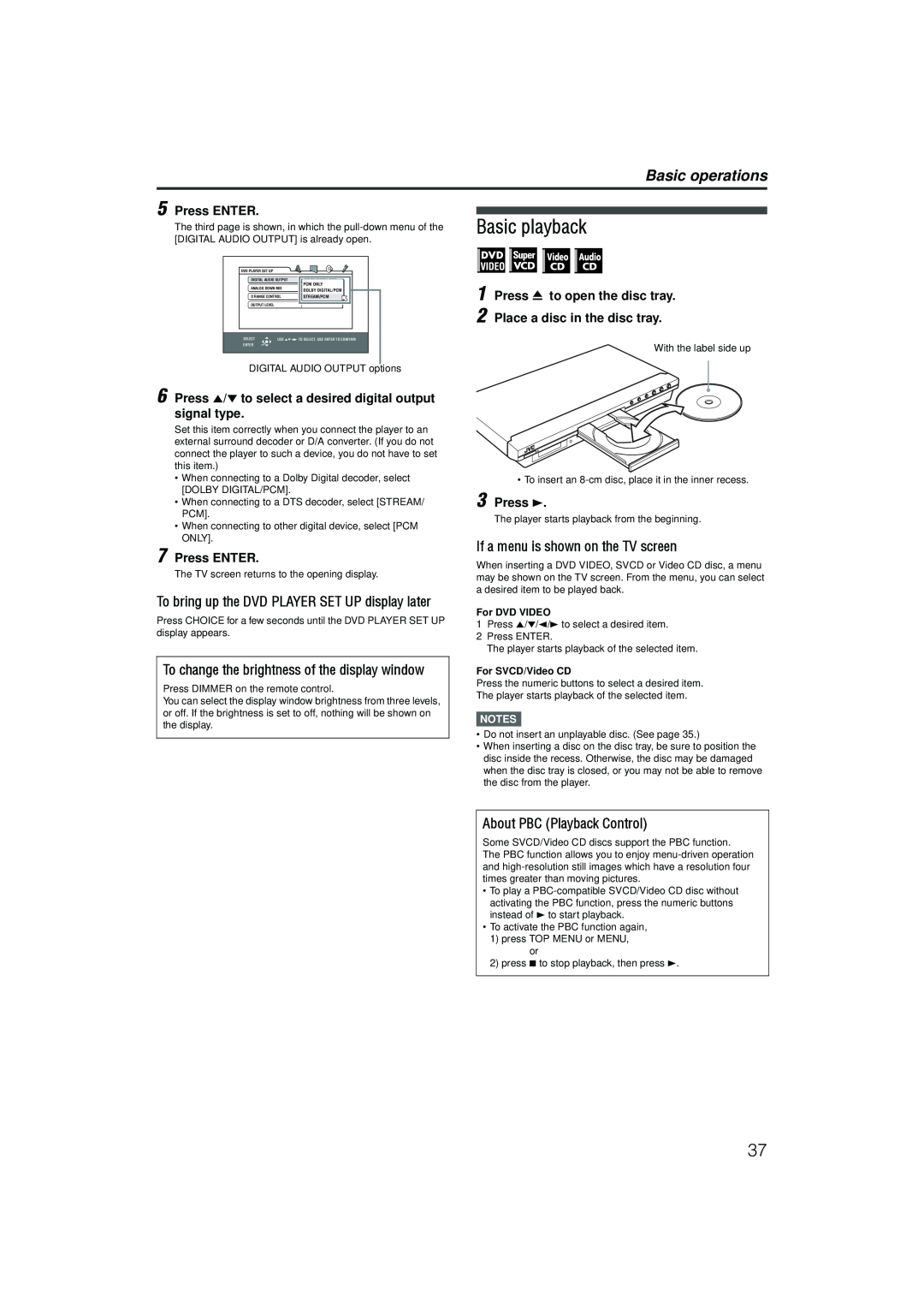 JVC LVT1002-001B manual Basic playback, If a menu is shown on the TV screen, About PBC Playback Control, Press ENTER 