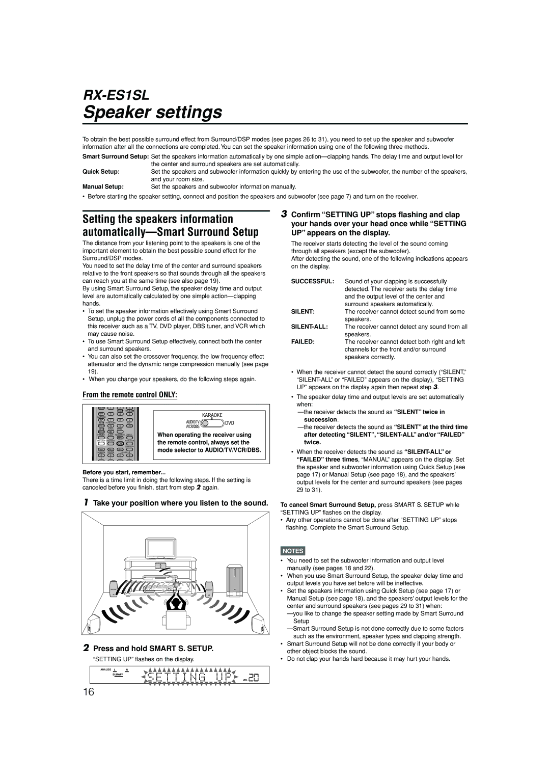 JVC LVT1002-012B manual Speaker settings, From the remote control only, Before you start, remember 