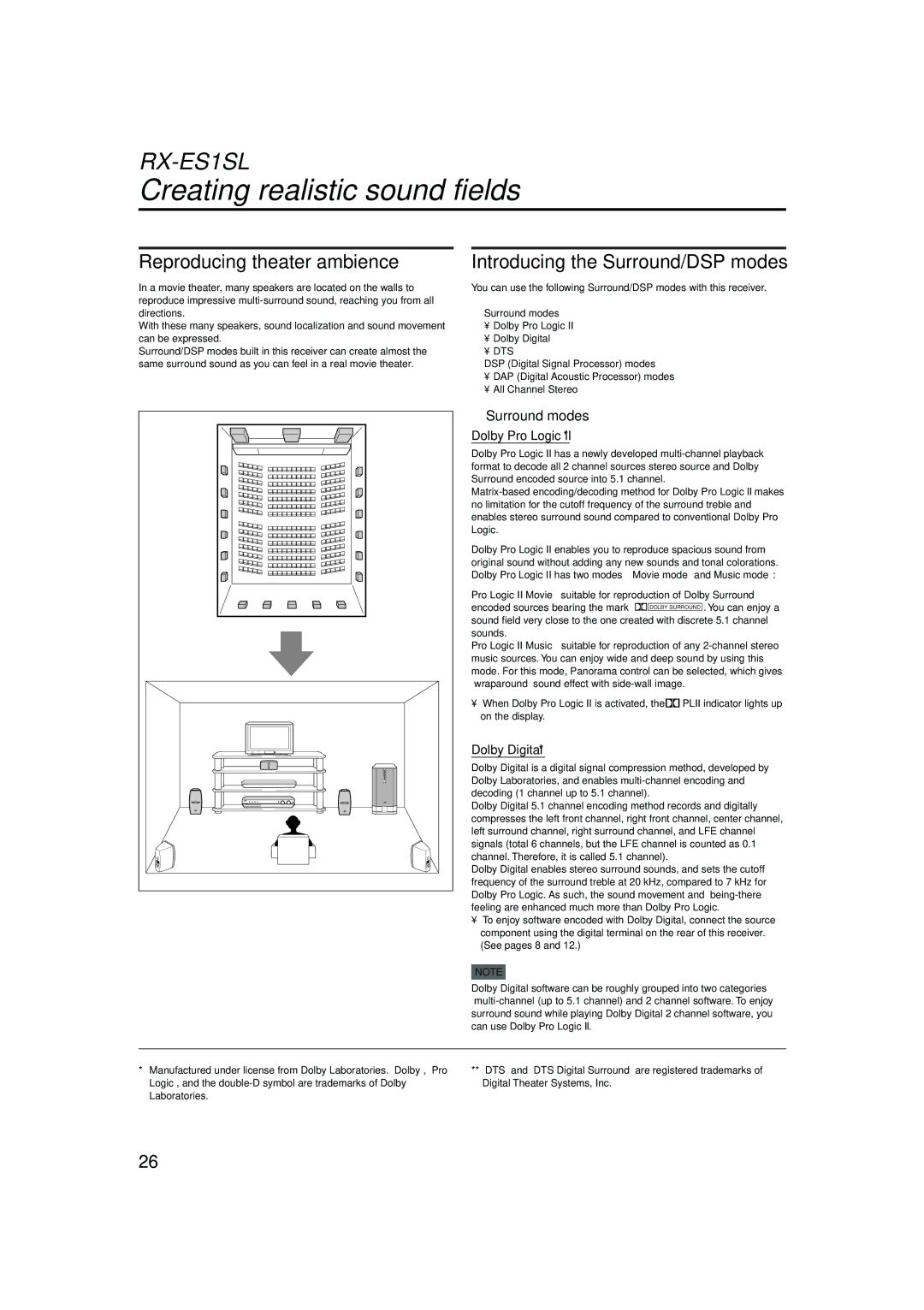 JVC LVT1002-012B manual Creating realistic sound fields, Reproducing theater ambience, Introducing the Surround/DSP modes 