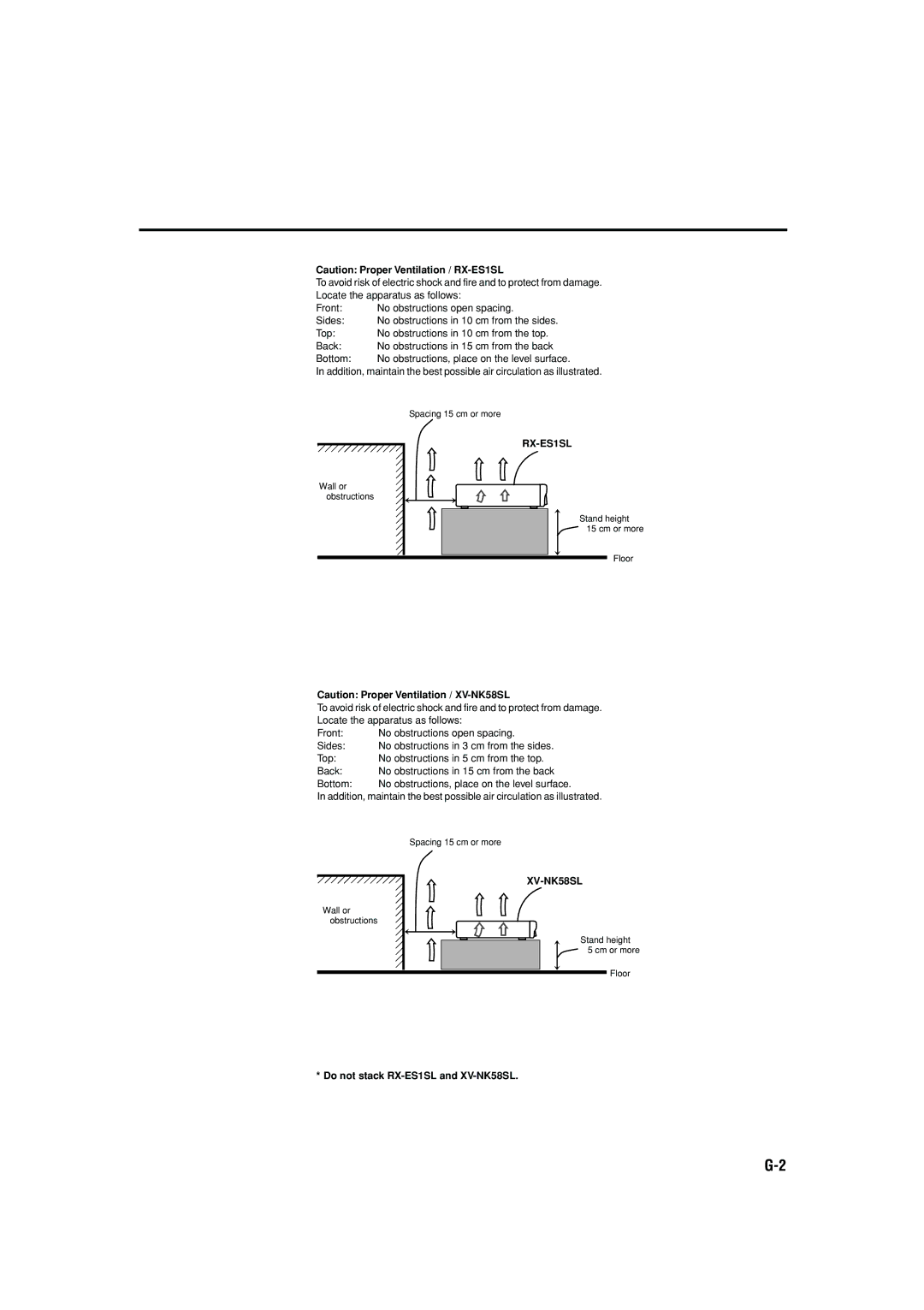 JVC LVT1002-012B manual Do not stack RX-ES1SL and XV-NK58SL 