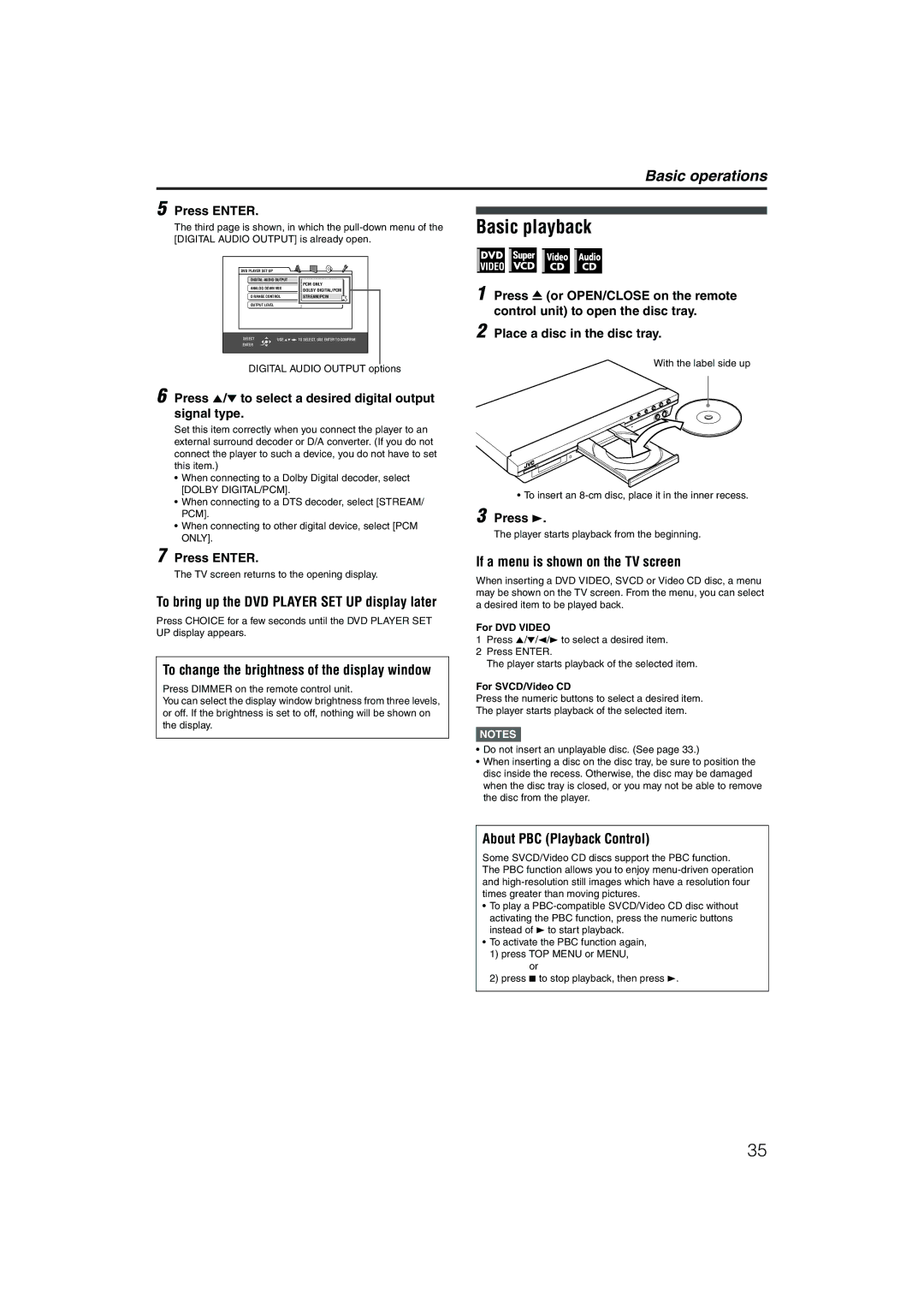 JVC LVT1002-012B manual Basic playback, If a menu is shown on the TV screen, About PBC Playback Control 