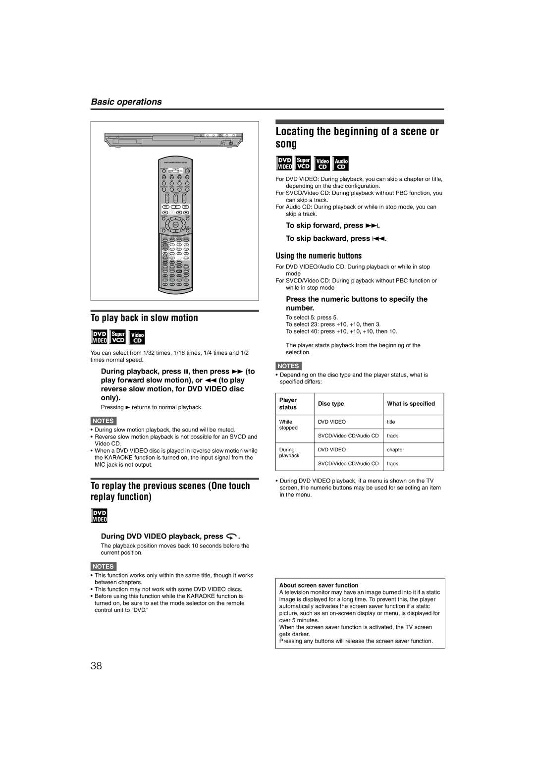 JVC LVT1002-012B manual Locating the beginning of a scene or song, To play back in slow motion, Using the numeric buttons 