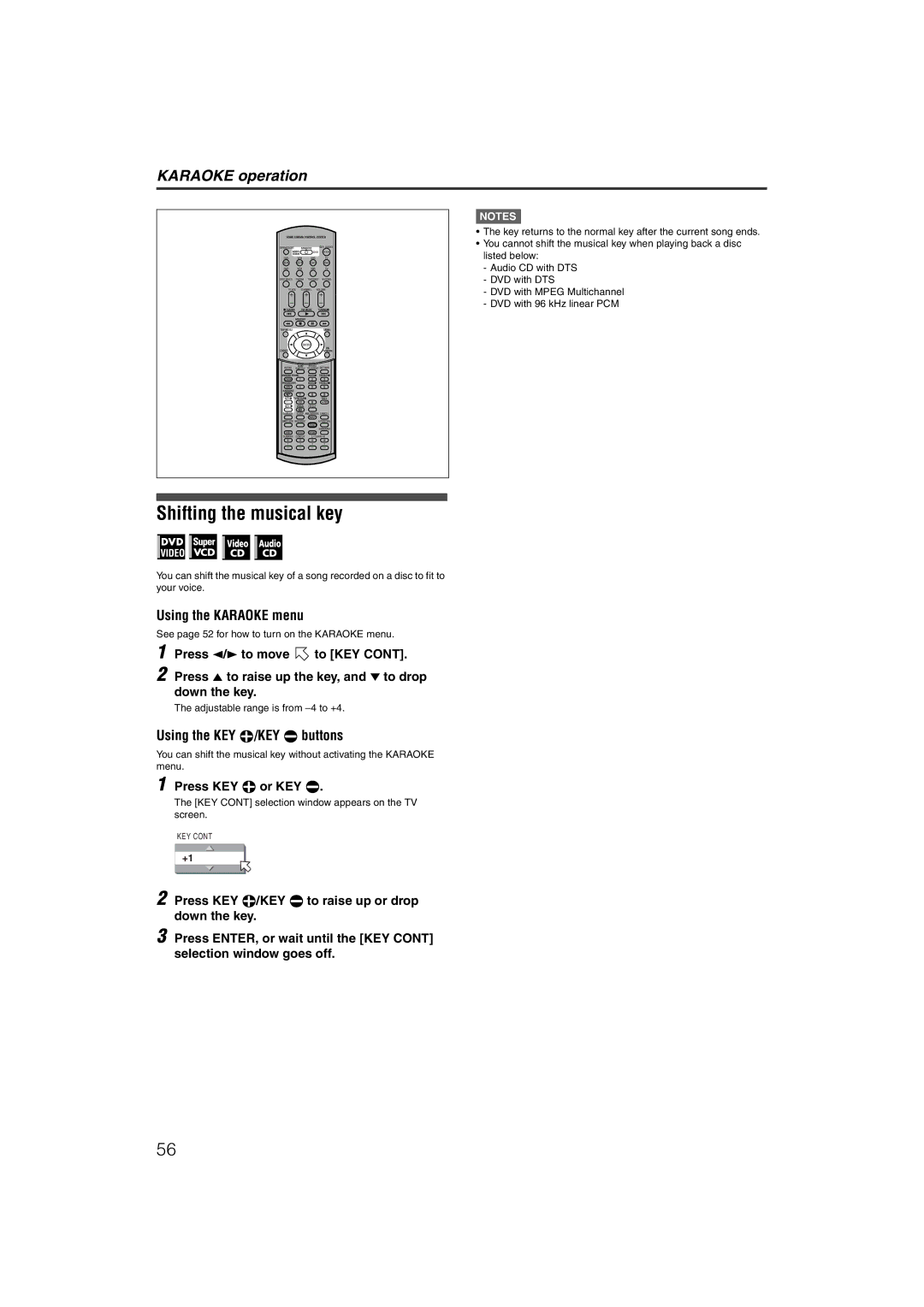 JVC LVT1002-012B manual Shifting the musical key, Using the KEY 9/KEY buttons, Press KEY 9 or KEY 