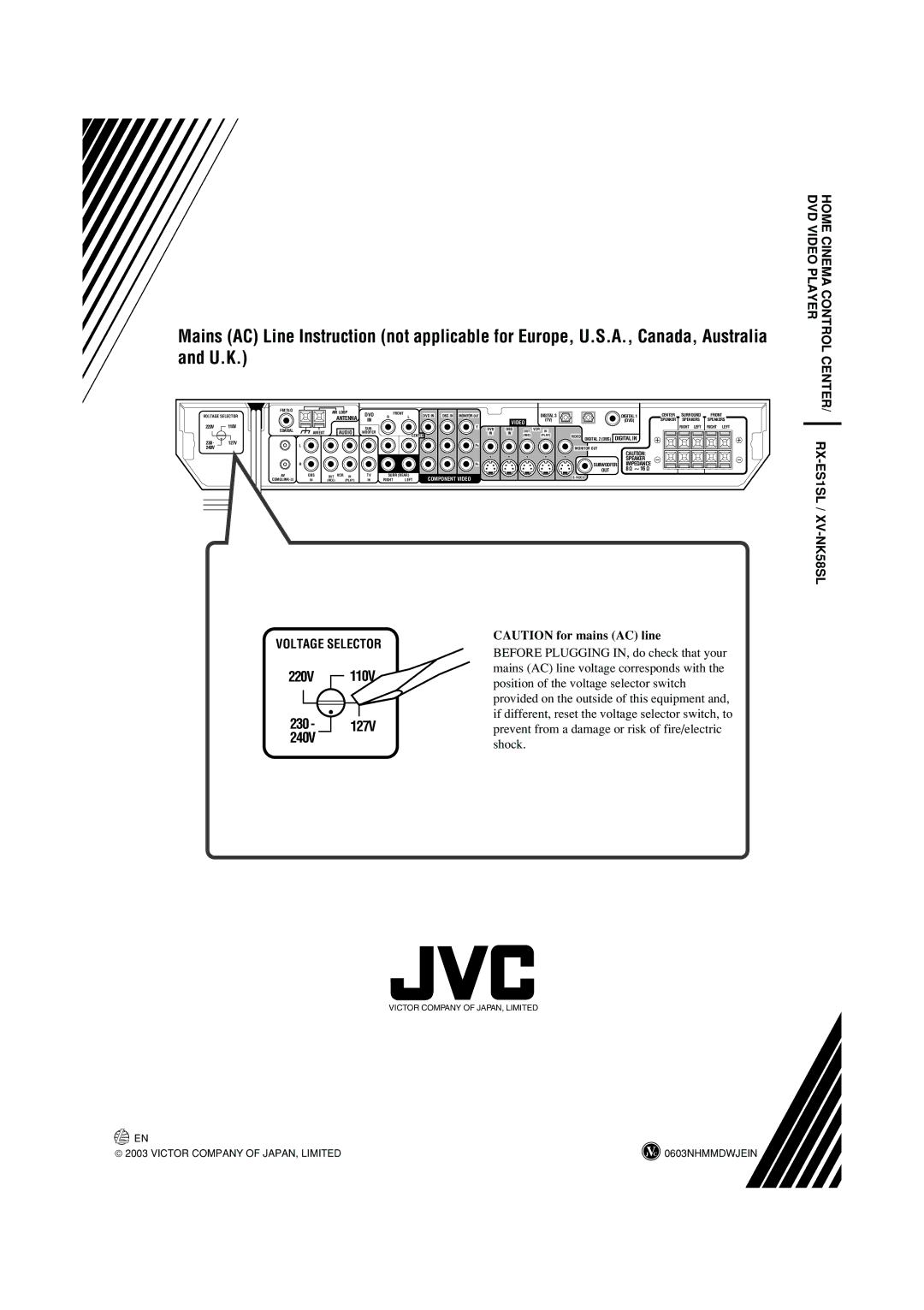 JVC LVT1002-012B manual 220V 230 240V,  2003 Victor Company of JAPAN, Limited 0603NHMMDWJEIN 