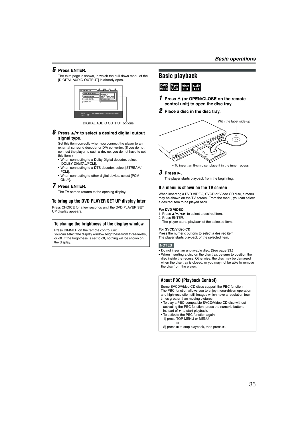 JVC LVT1002-012B manual Basic playback, If a menu is shown on the TV screen, About PBC Playback Control, Press ENTER 
