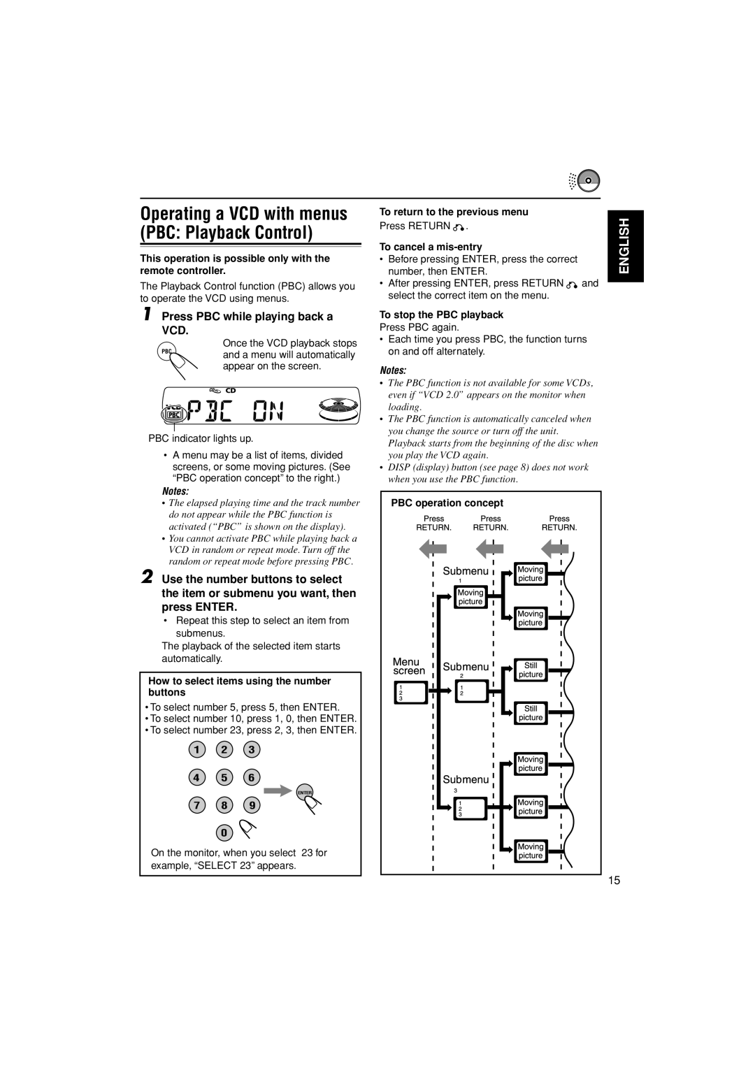 JVC LVT1003-001B manual Press PBC while playing back a VCD 