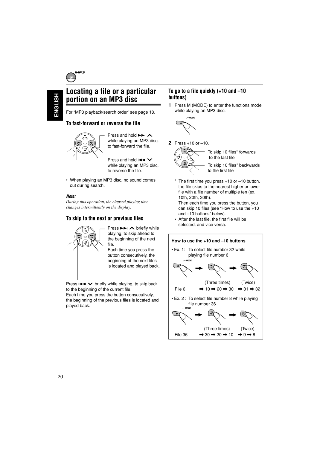 JVC LVT1003-001B manual To fast-forward or reverse the file, To skip to the next or previous files 