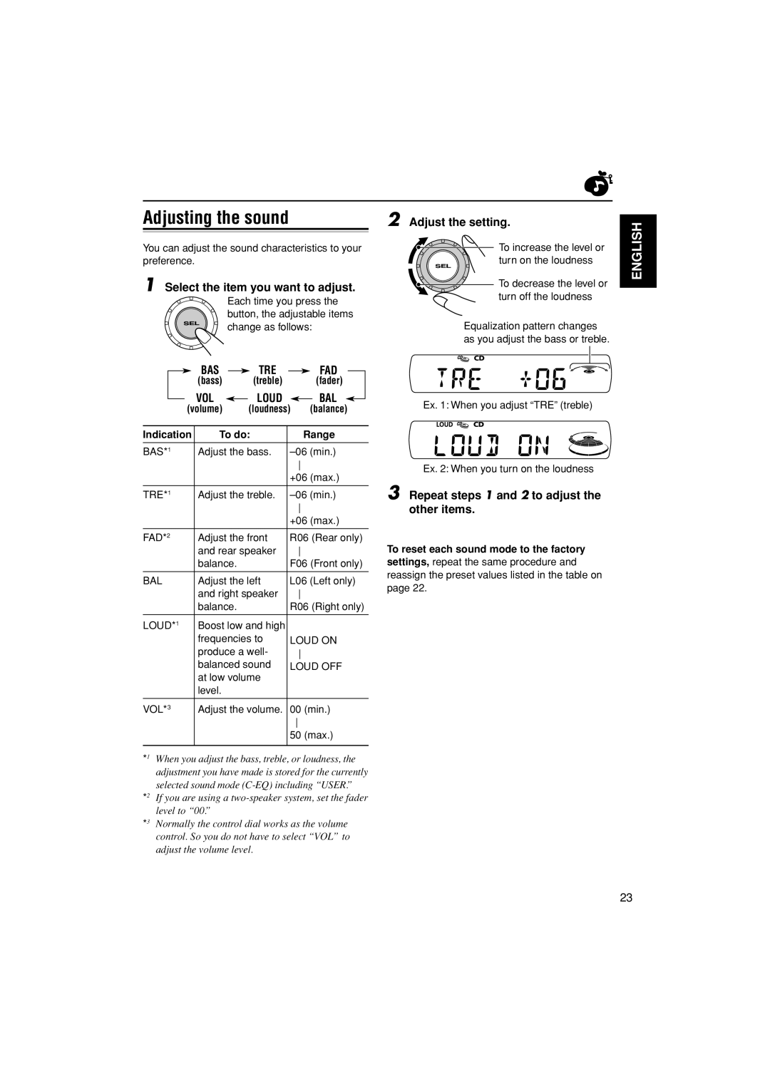 JVC LVT1003-001B manual Adjusting the sound, Adjust the setting, Select the item you want to adjust 