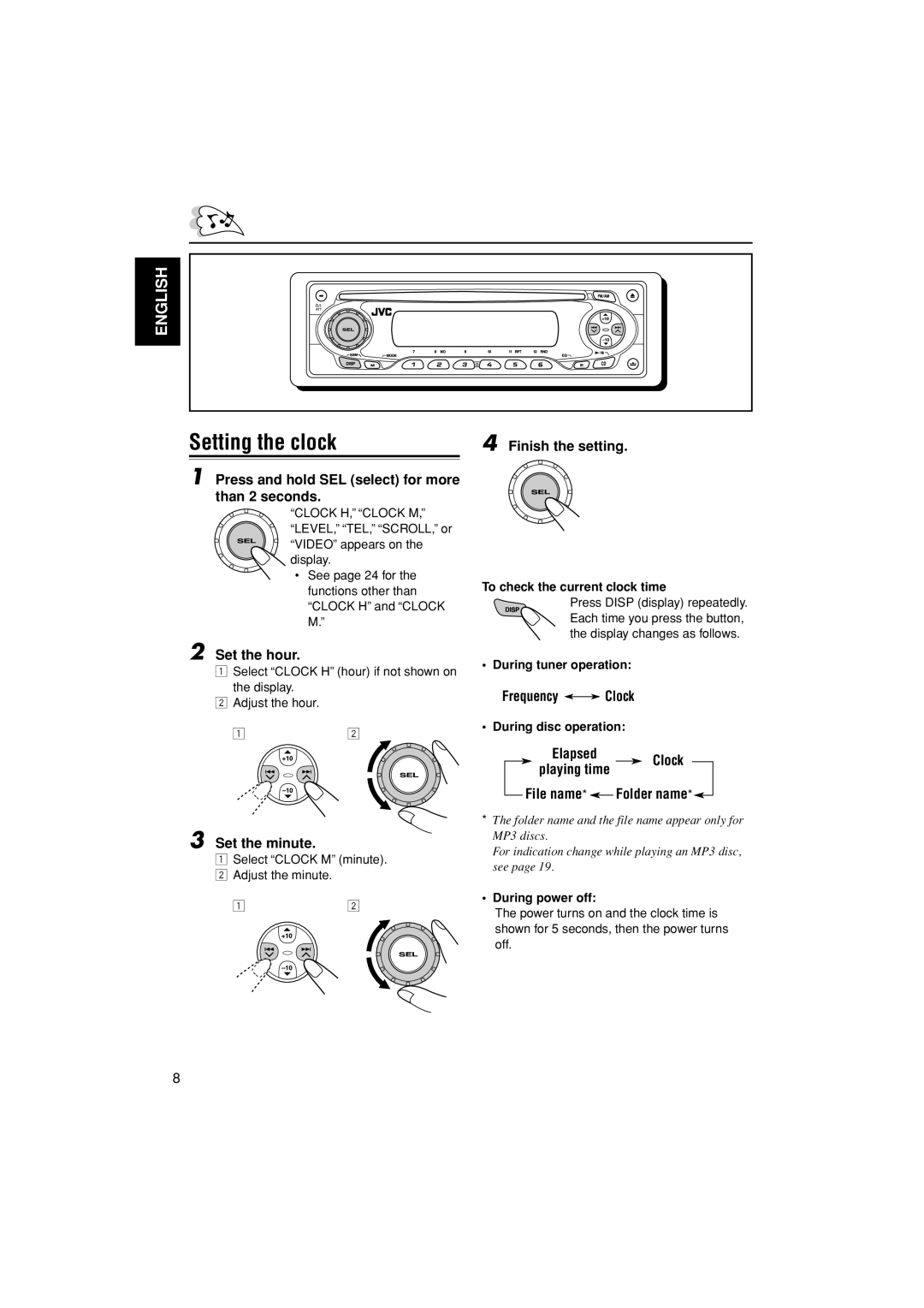 JVC LVT1003-001B manual Setting the clock 