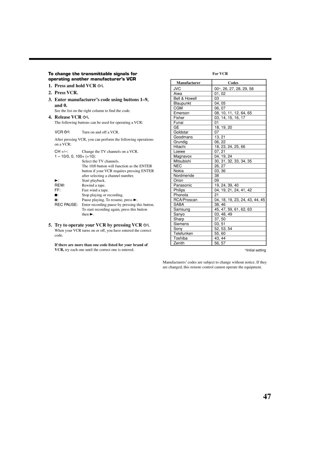 JVC LVT1007-010A[A] manual Release VCR, Try to operate your VCR by pressing VCR, For VCR 