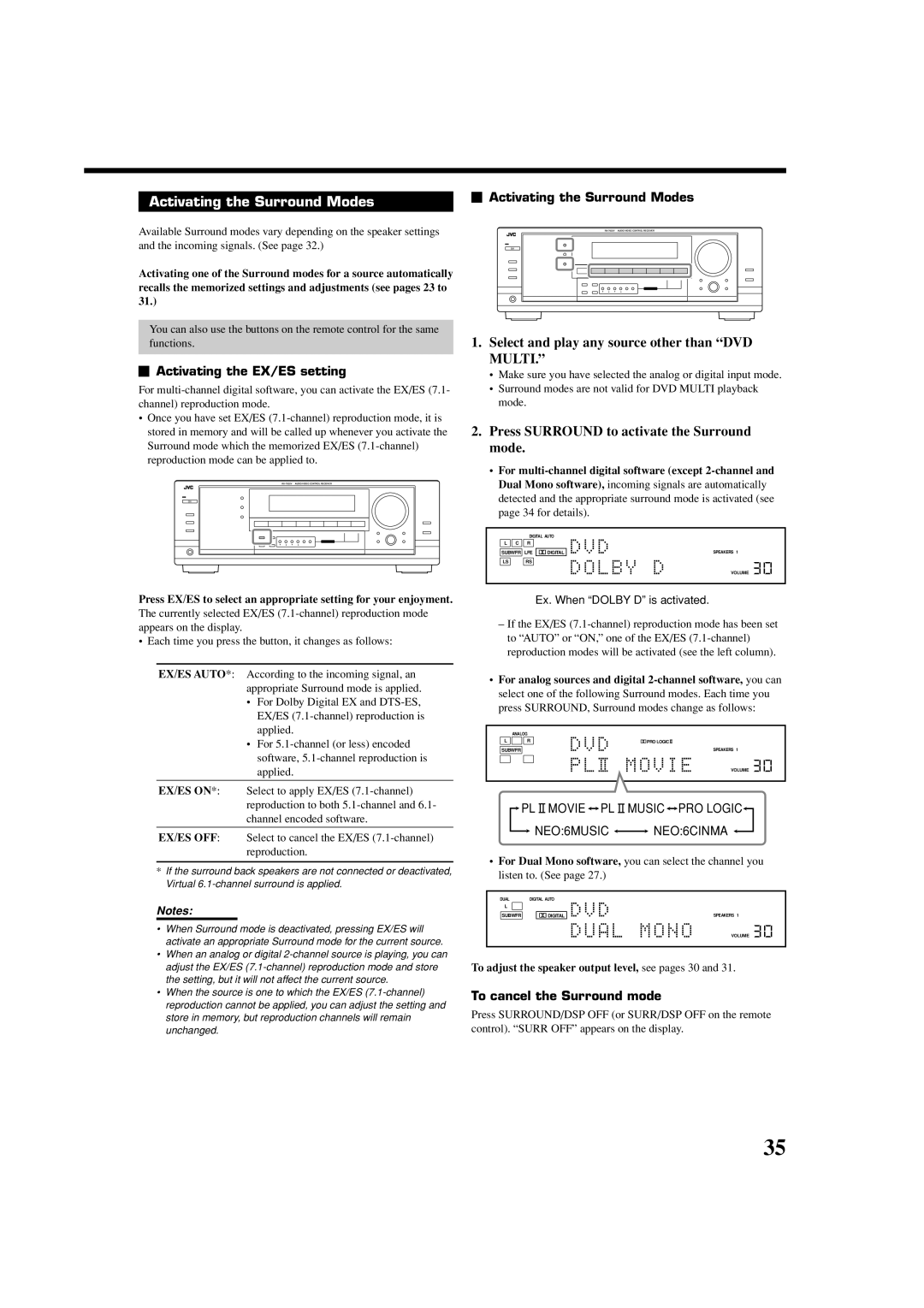 JVC LVT1007-010A[A] Activating the Surround Modes, Press SURROUND to activate the Surround mode, NEO 6MUSIC NEO 6CINMA 